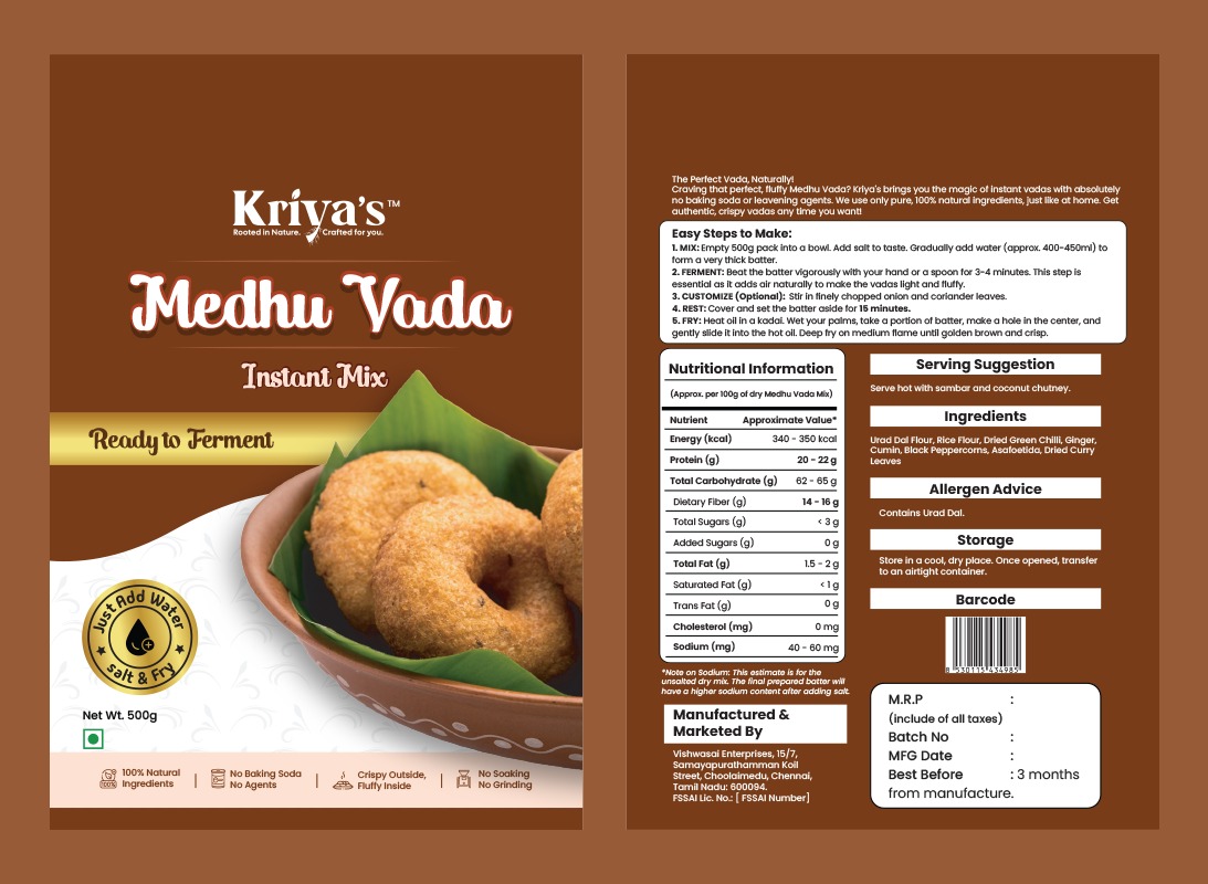 Kriya's Medhu Vada Instant Mix
