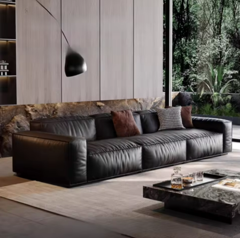 Modern Black Leather Sofa
