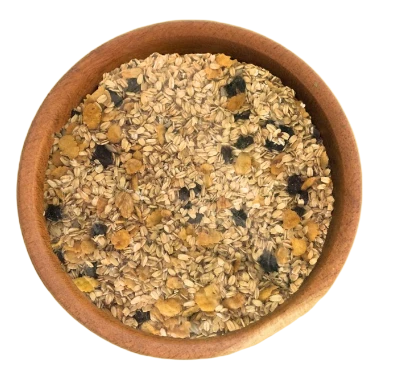 GRANOLA CON PASAS UVA (copos s/a, avena,mix semilla,almendra,pasas uva y miel)