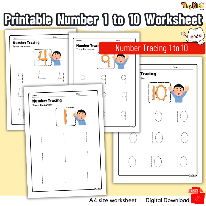 Printable Number 1 to 10 Worksheet | Number Tracing | Number Writing | Number Counting