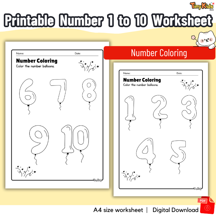 Printable Number 1 to 10 Worksheet | Number Tracing | Number Writing | Number Counting