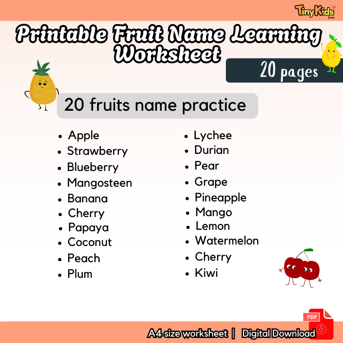Printable Fruit Name Worksheet | Fruit Name Recognition