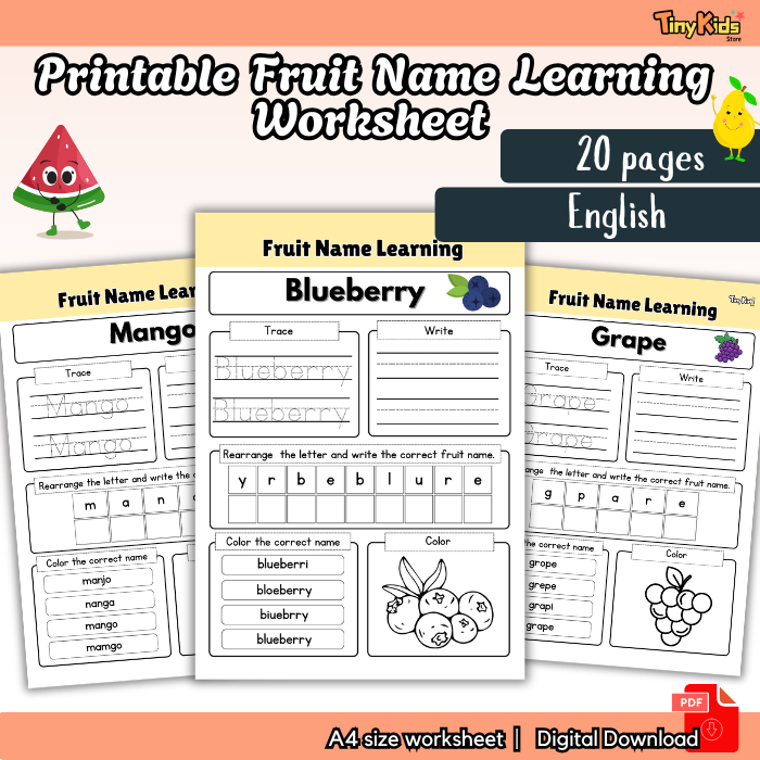 Printable Fruit Name Worksheet | Fruit Name Recognition