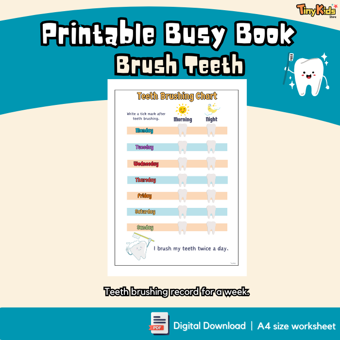 Printable Teeth Brushing Busy Book for Kids | Dental Hygiene, Food Sorting & Daily Brushing Tracker