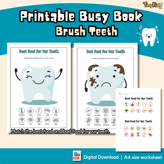 Printable Teeth Brushing Busy Book for Kids | Dental Hygiene, Food Sorting & Daily Brushing Tracker