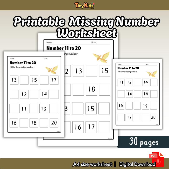 Printable Fill In Missing Number 1- 100 Worksheet for Kids 
