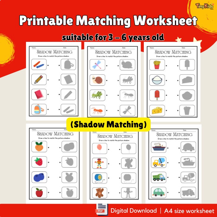Printable Matching Worksheet – 4-in-1 Activity Pack for Kids
