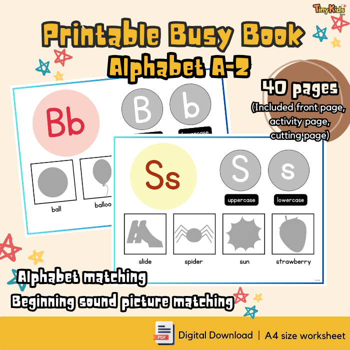 Printable Alphabet Matching Busy Book – Uppercase, Lowercase and Beginning Sounds