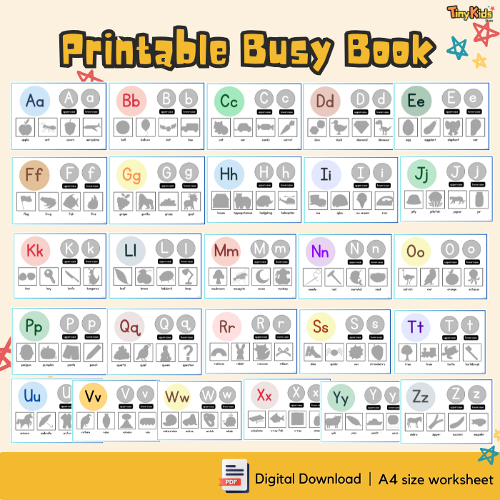 Printable Alphabet Matching Busy Book – Uppercase, Lowercase and Beginning Sounds