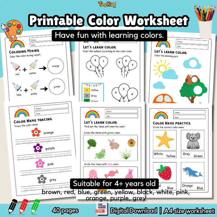 Printable Color Practice Worksheet | Let's Learn Color | Tracing, Writing, Coloring