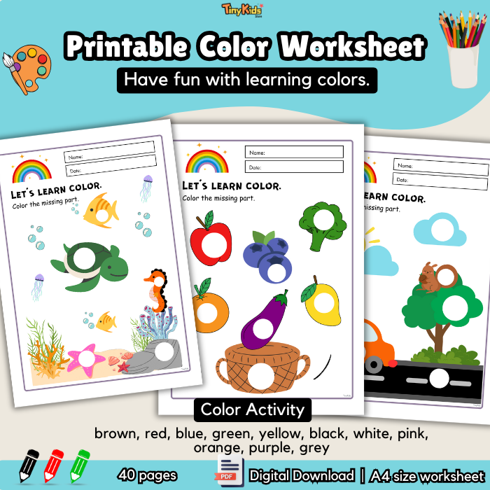 Printable Color Practice Worksheet | Let's Learn Color | Tracing, Writing, Coloring