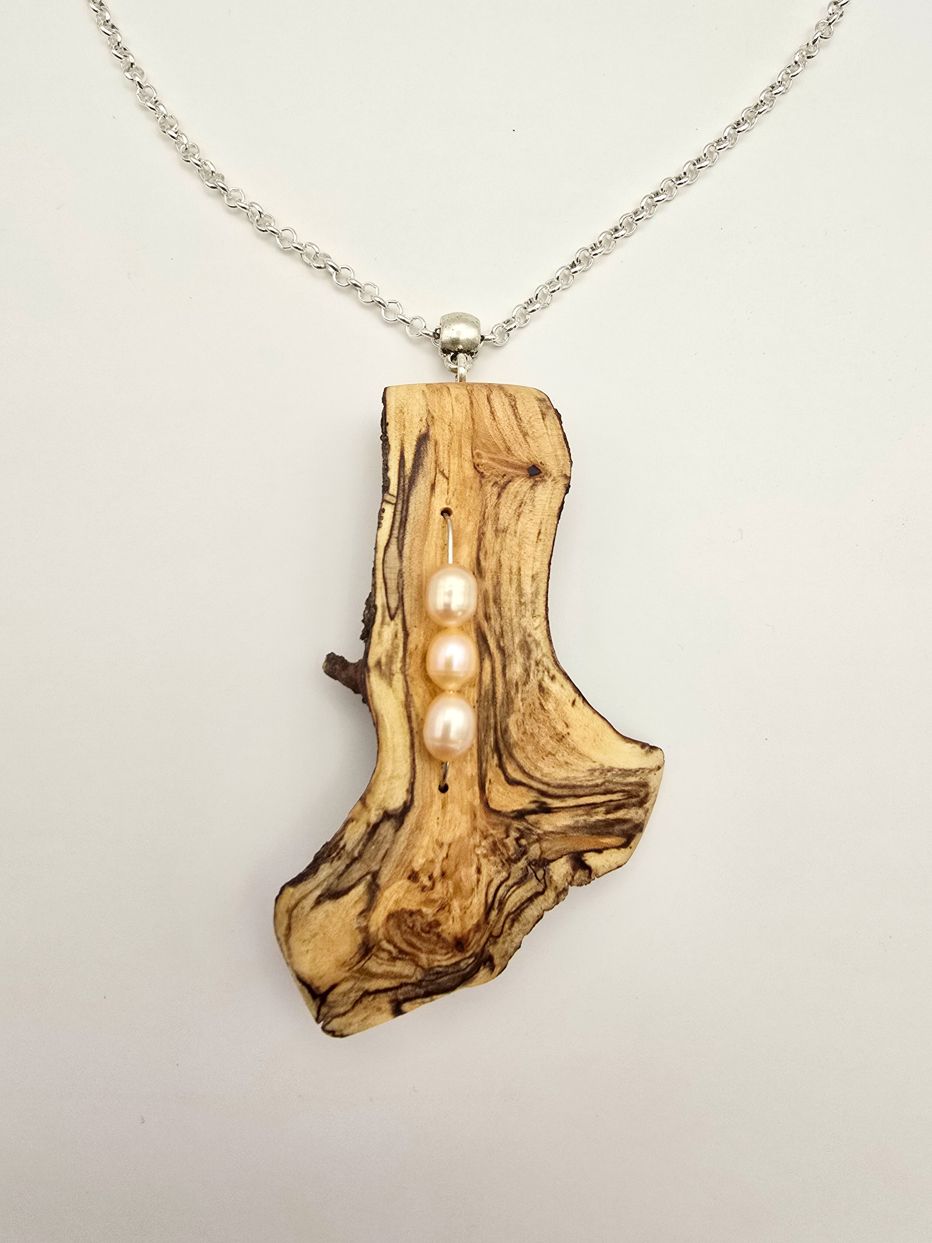 Handcrafted Acacia and Freshwater Pearl Pendant Necklace