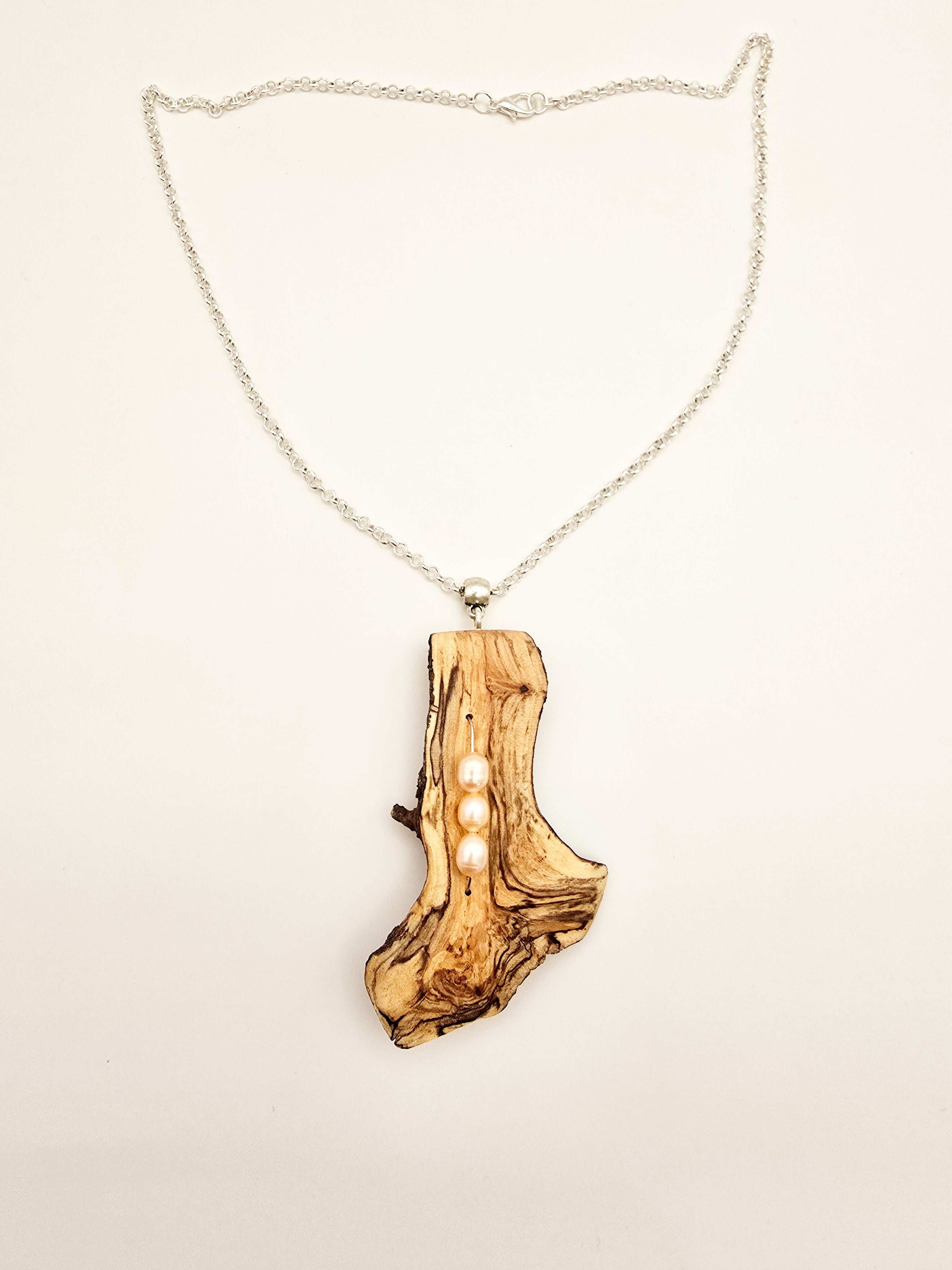 Handcrafted Acacia and Freshwater Pearl Pendant Necklace