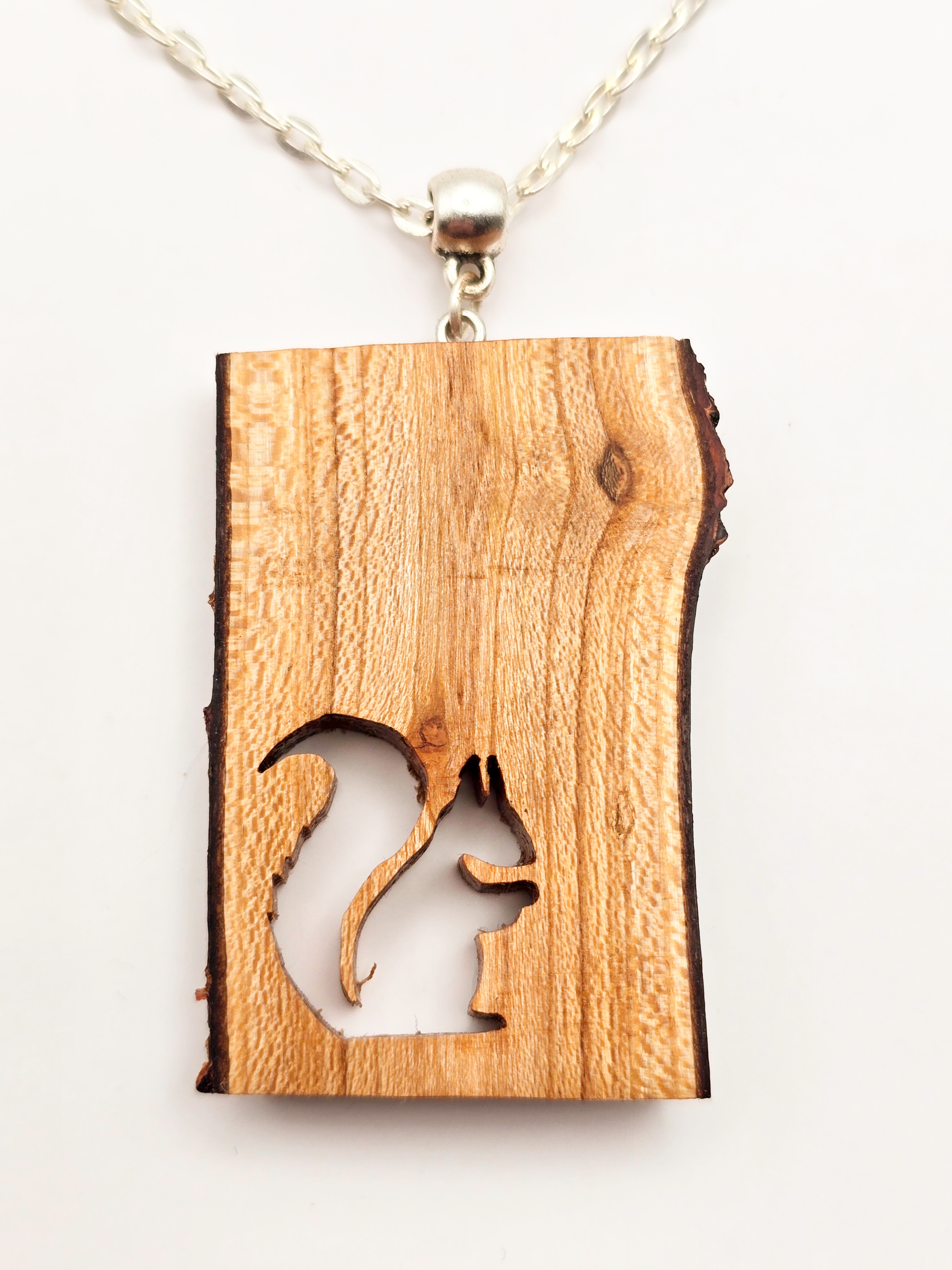 Wooden Squirrel Pendant Necklace