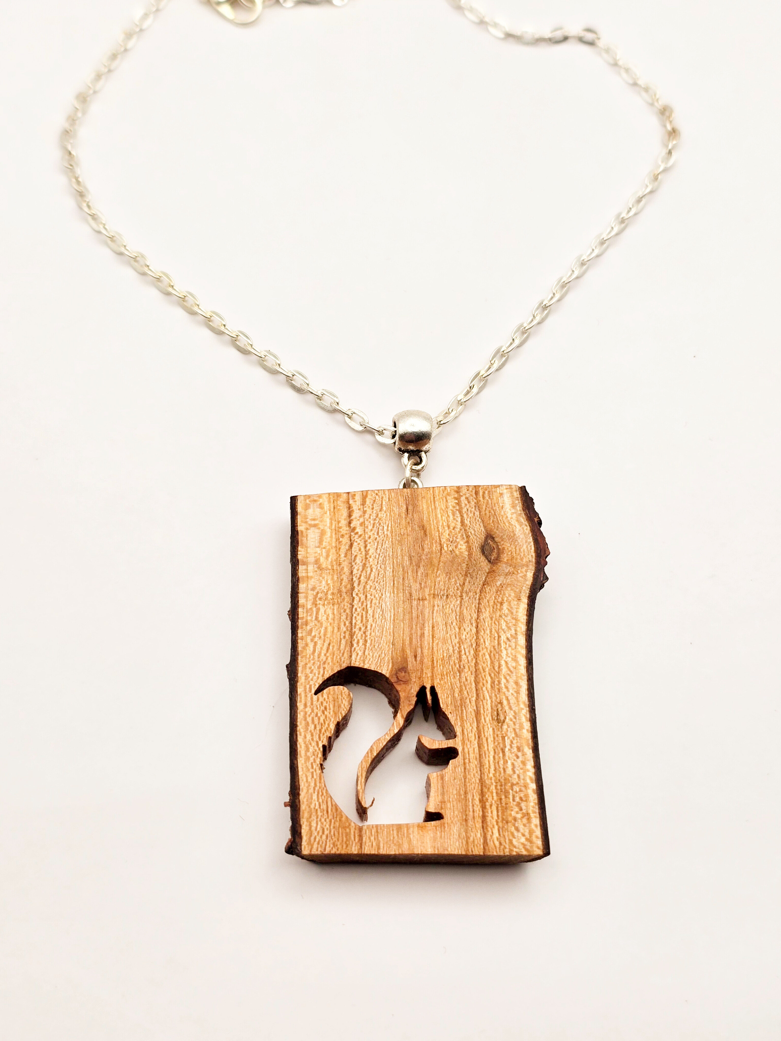 Wooden Squirrel Pendant Necklace