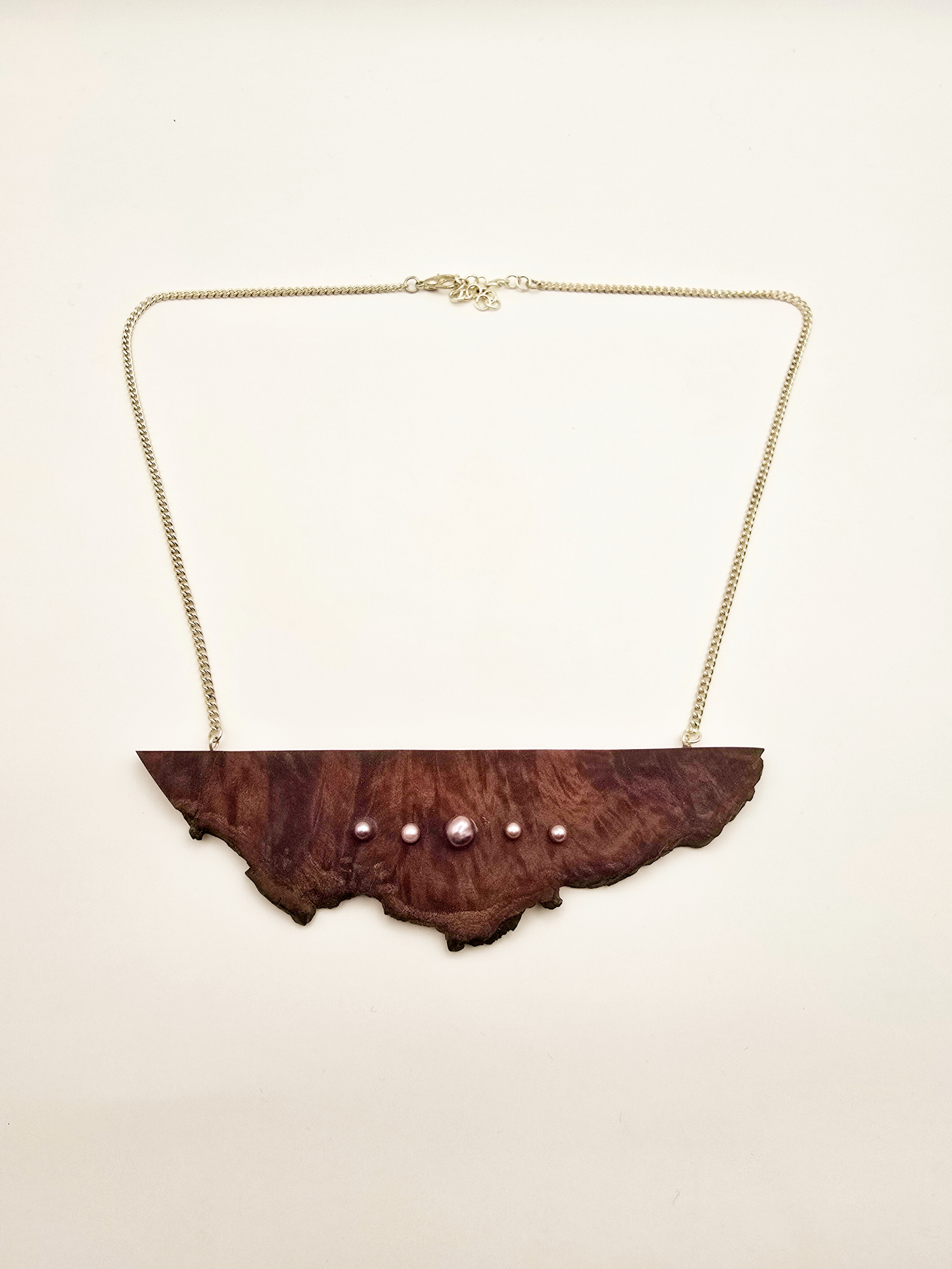 Wood and Pearl Statement Necklace