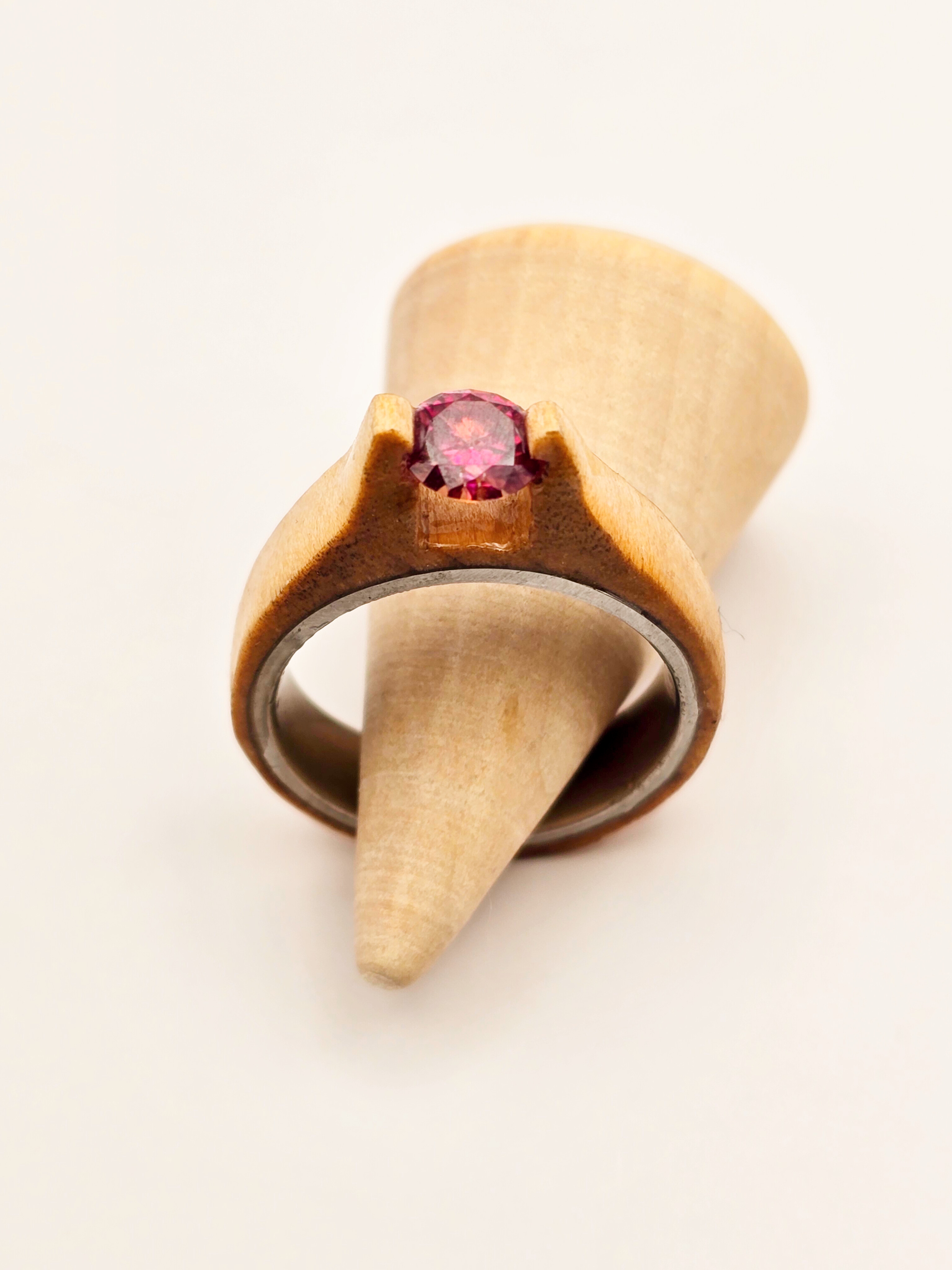 Silver Birch Ring with Watermelon Moissanite