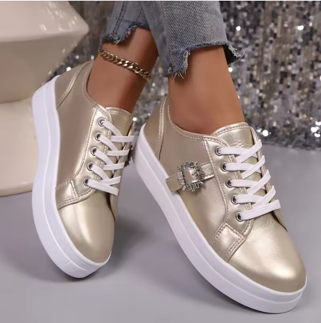 Women's Fashion Sneakers Gold Low Top