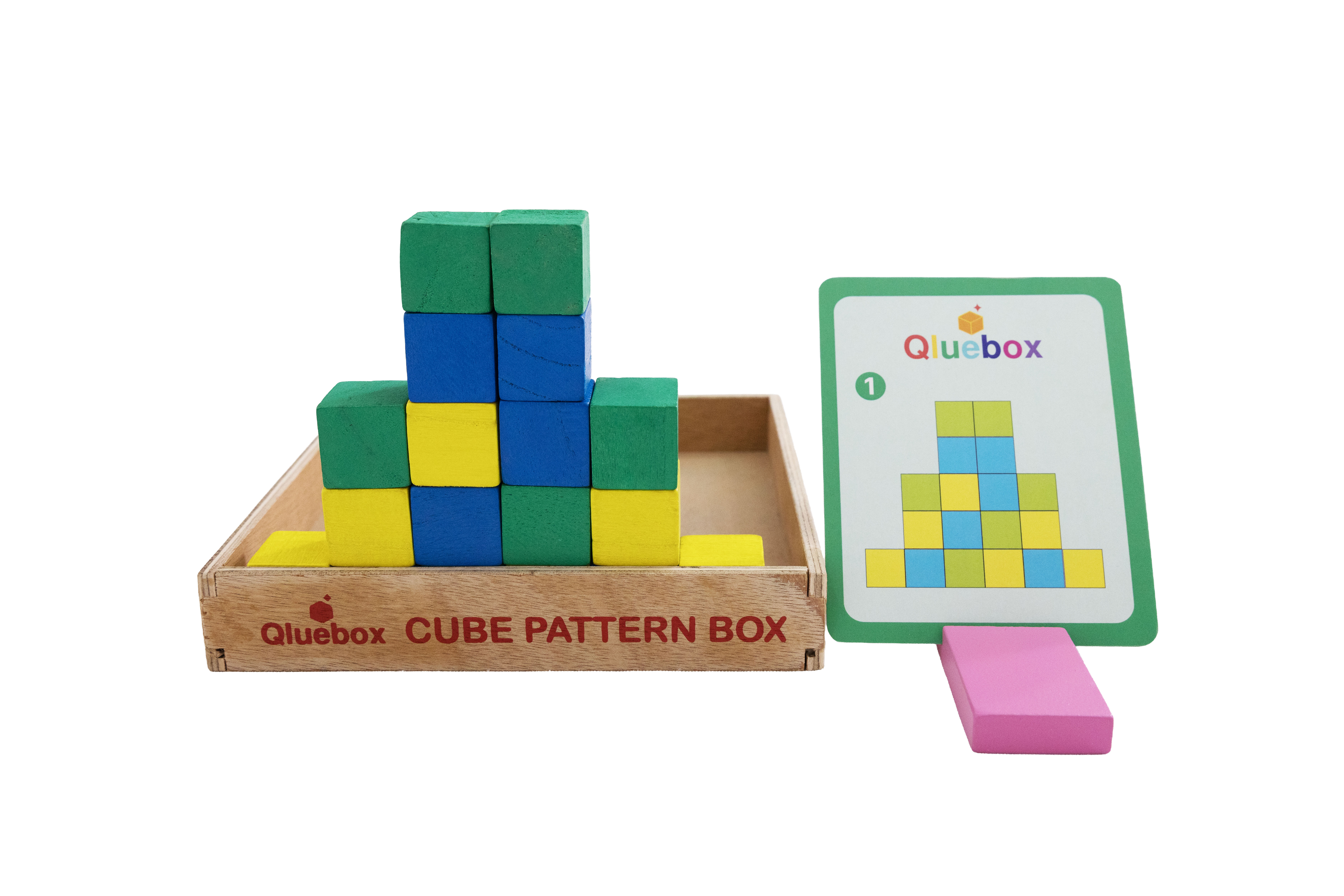 Qluebox Wooden Cube Pattern Puzzle Box for 1+ Year Old)