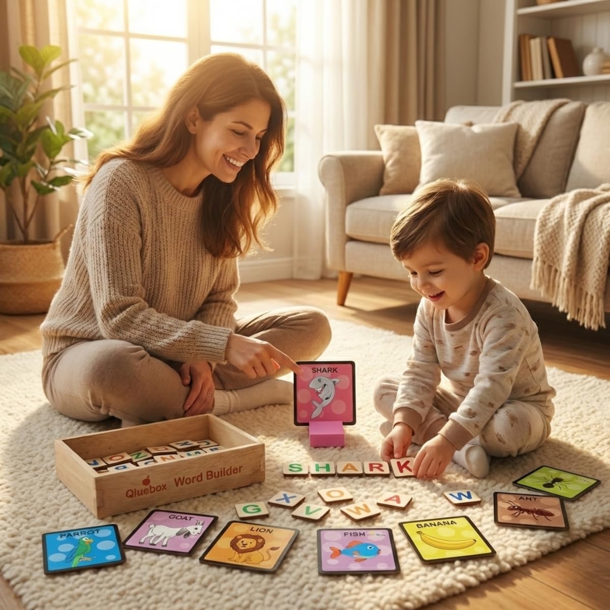 Qluebox Wooden Word Builder (Multicolor, Age- 3+)