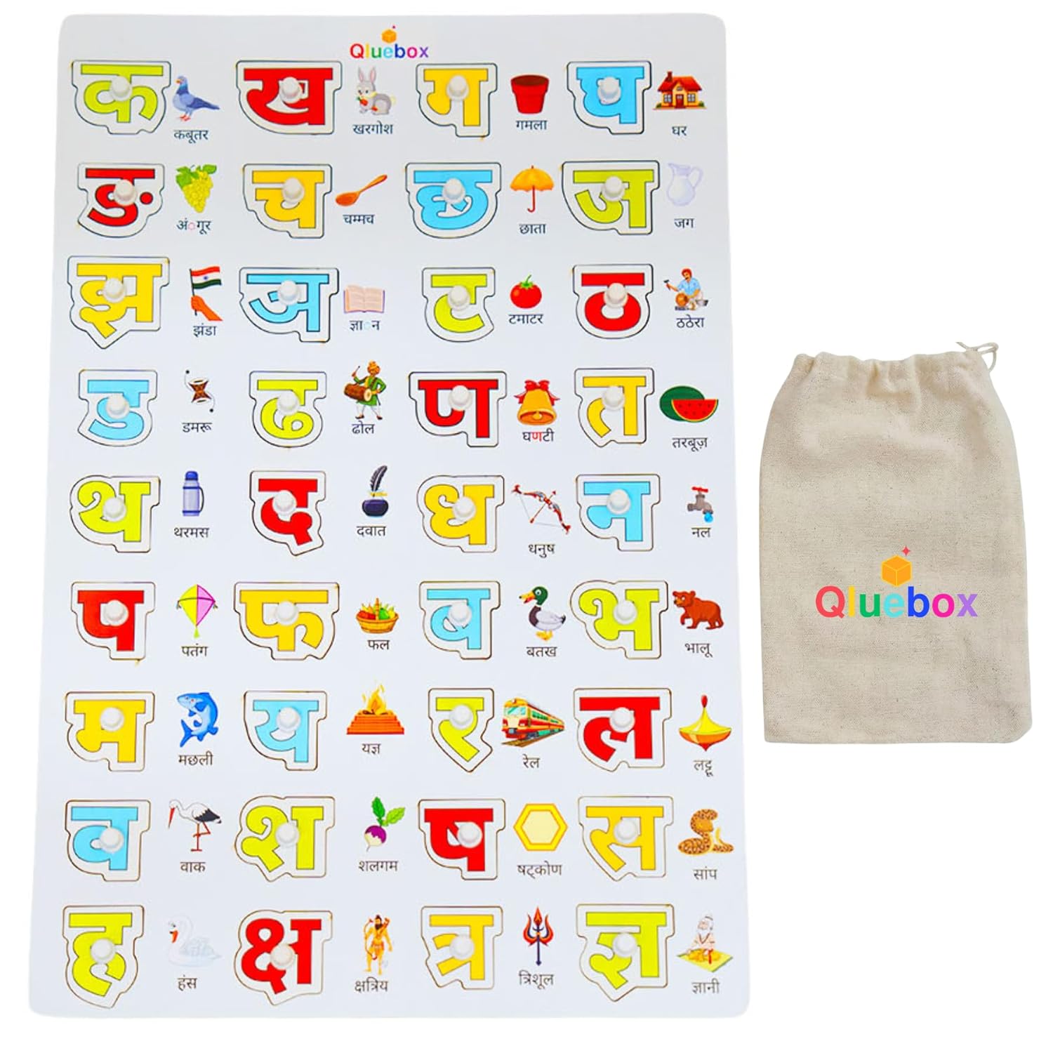 QlueBox Wooden Hindi Alphabet Tray age 3+