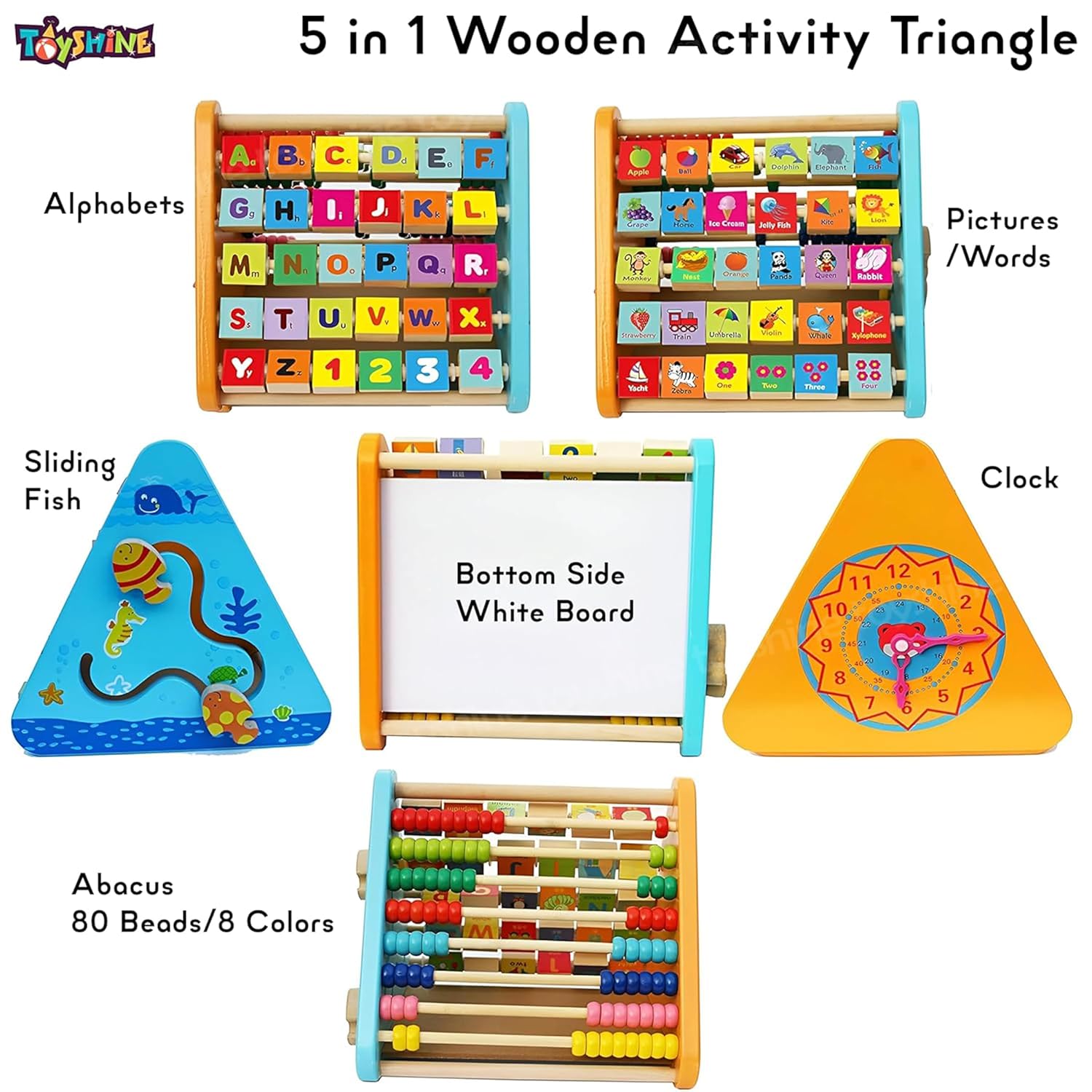 5 in 1 Wooden Activity Centre Triangle Toy for 1-5 Year Old 