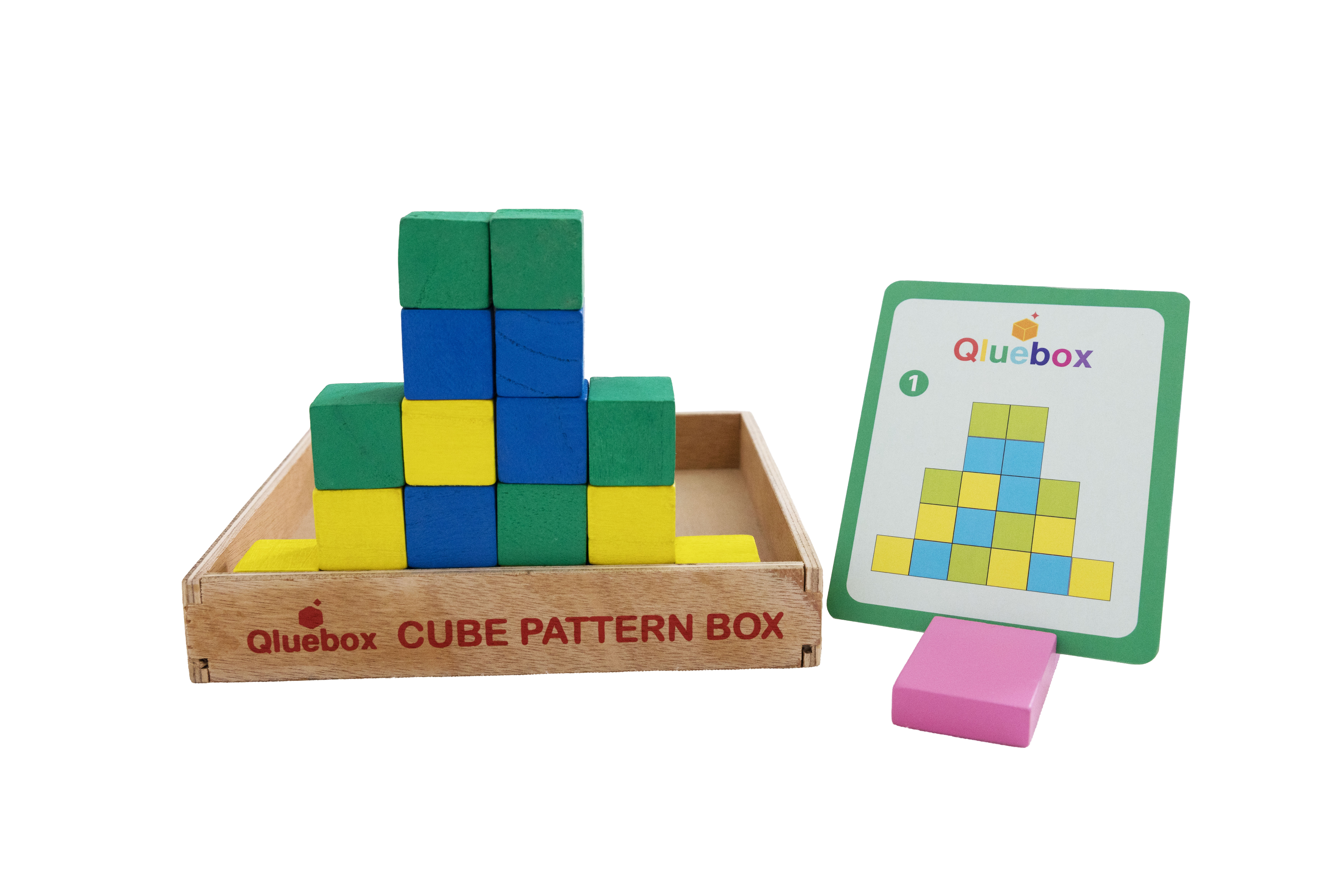 Qluebox Wooden Cube Pattern Puzzle Box for 1+ Year Old)