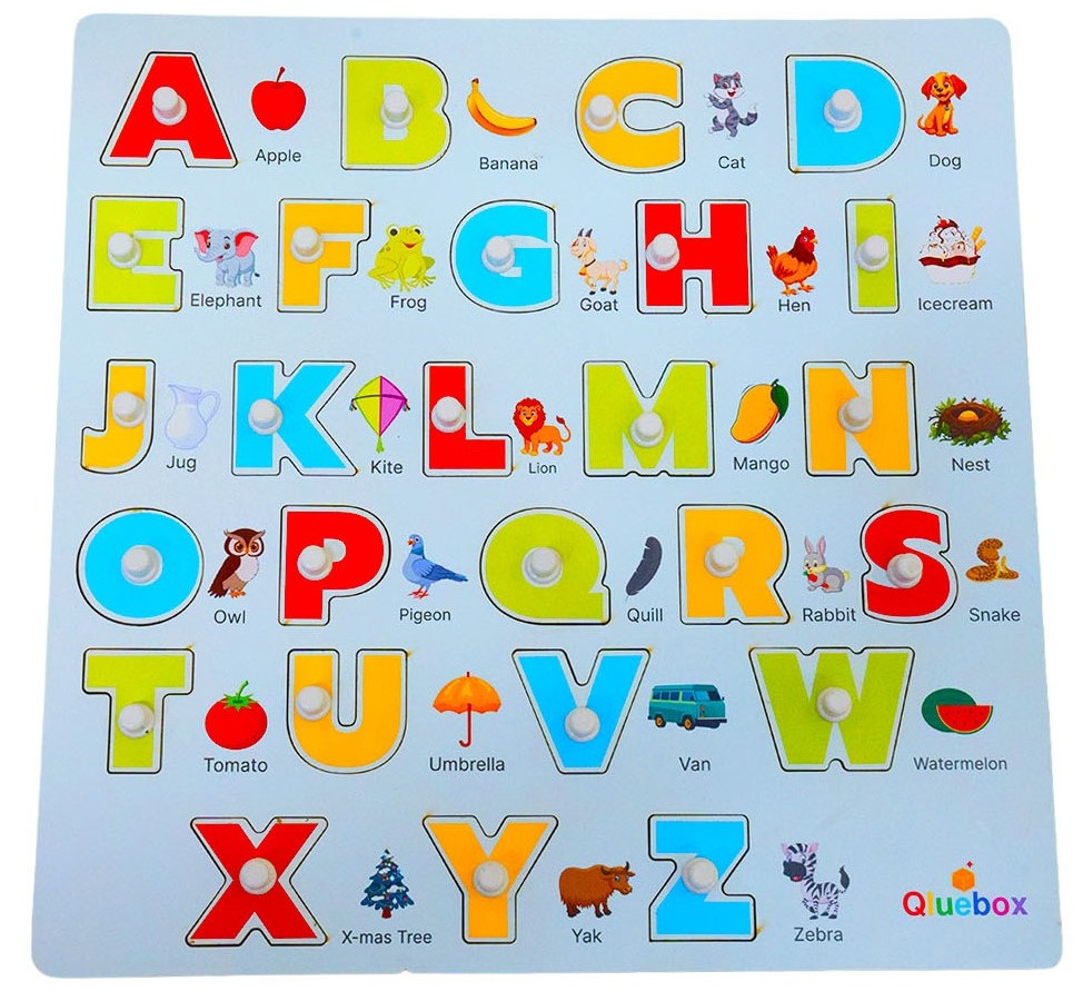 QlueBox Wooden Alphabet Puzzle ABCD Learning Board