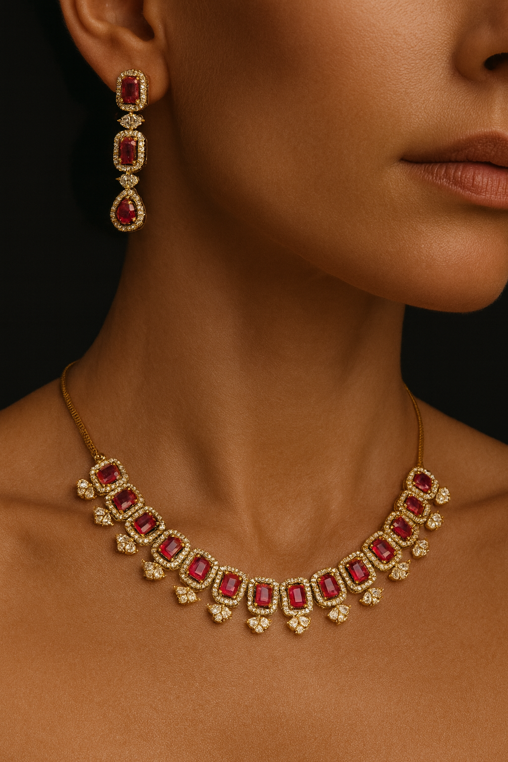 American Diamond Necklace in Brass – Real Diamond Look (1014)