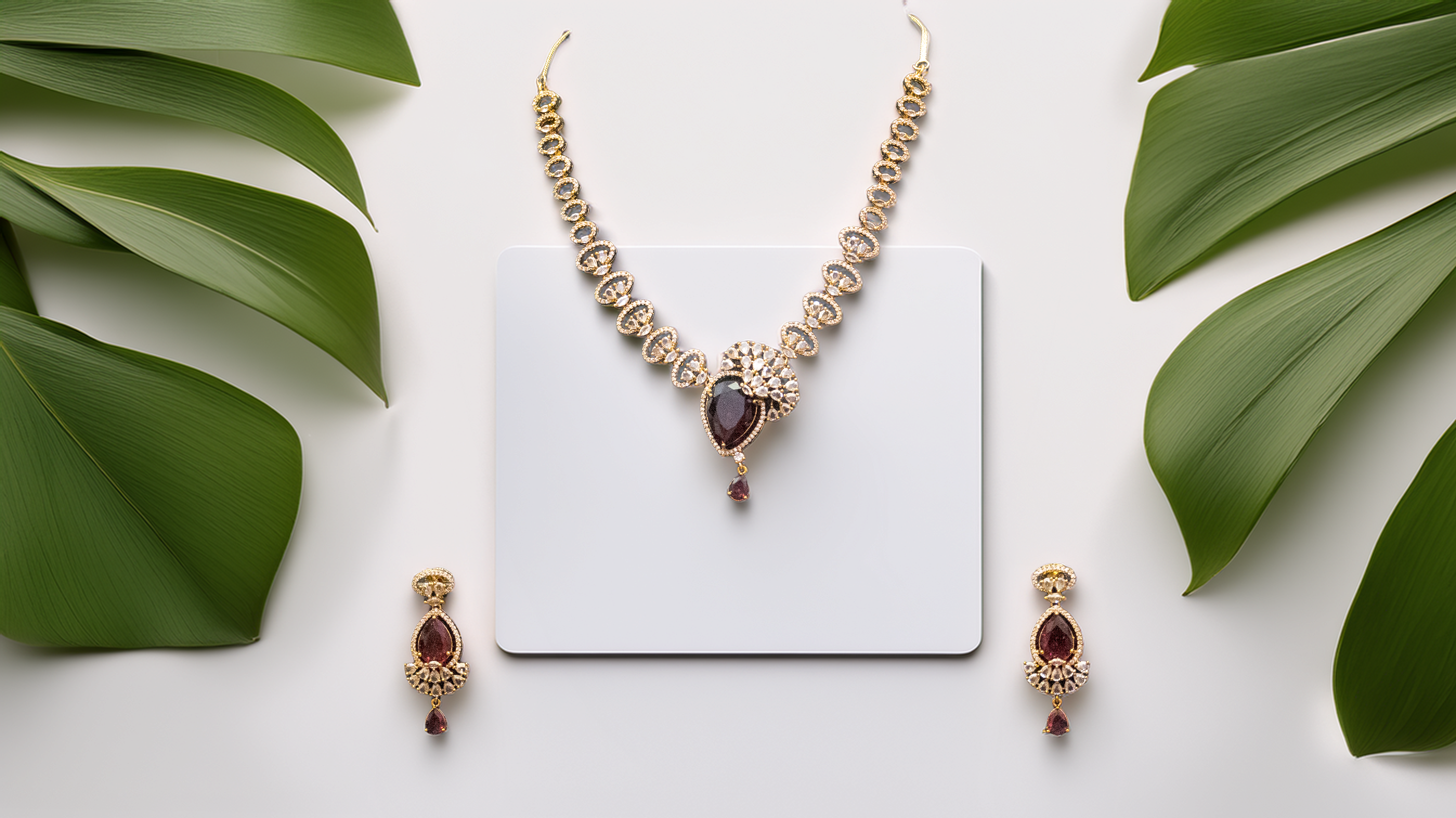 Wedding Guest Jewellery – Brass AD Necklace Set Online (1015)