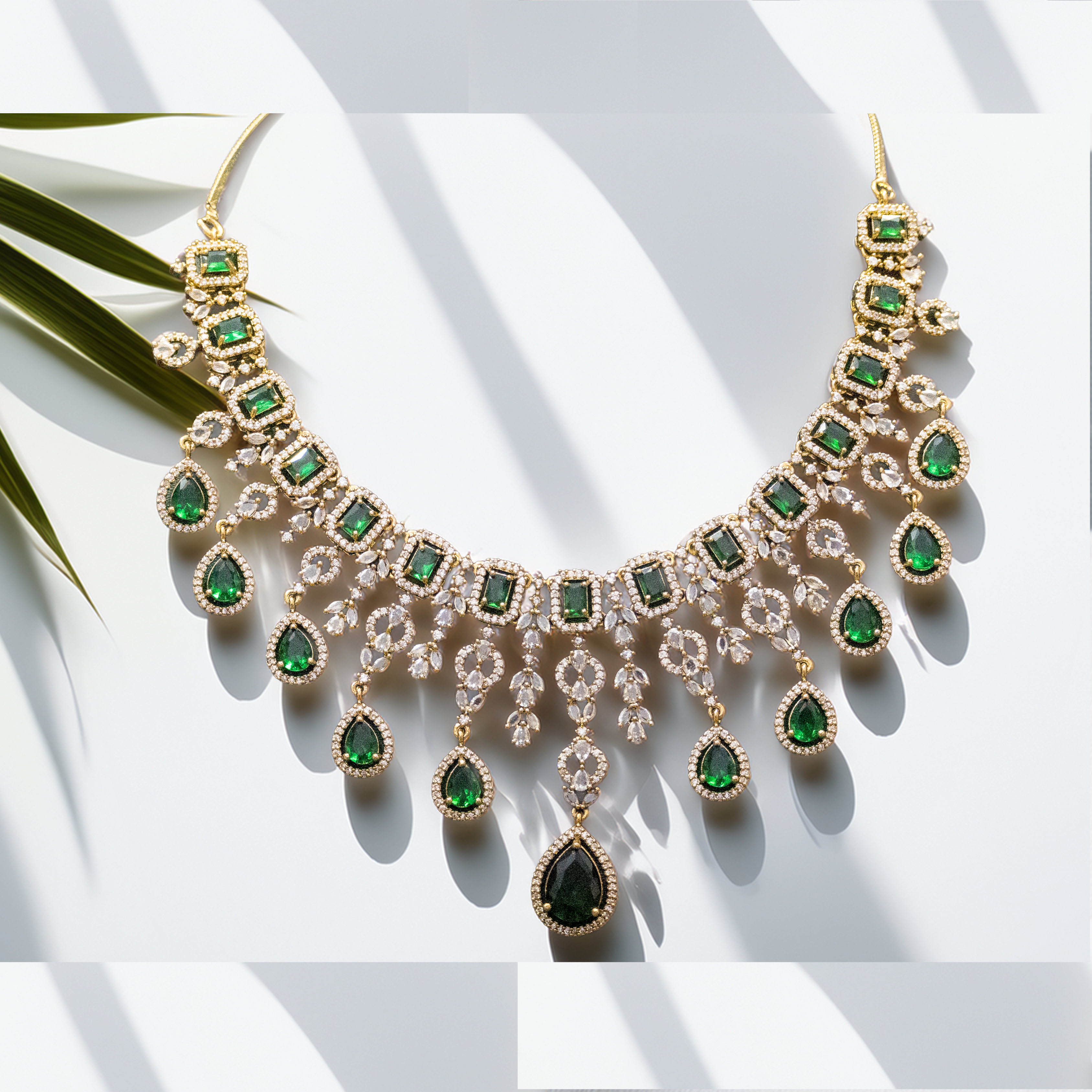 Brass AD Necklace Set – Shine with Real Diamond Look (1016)