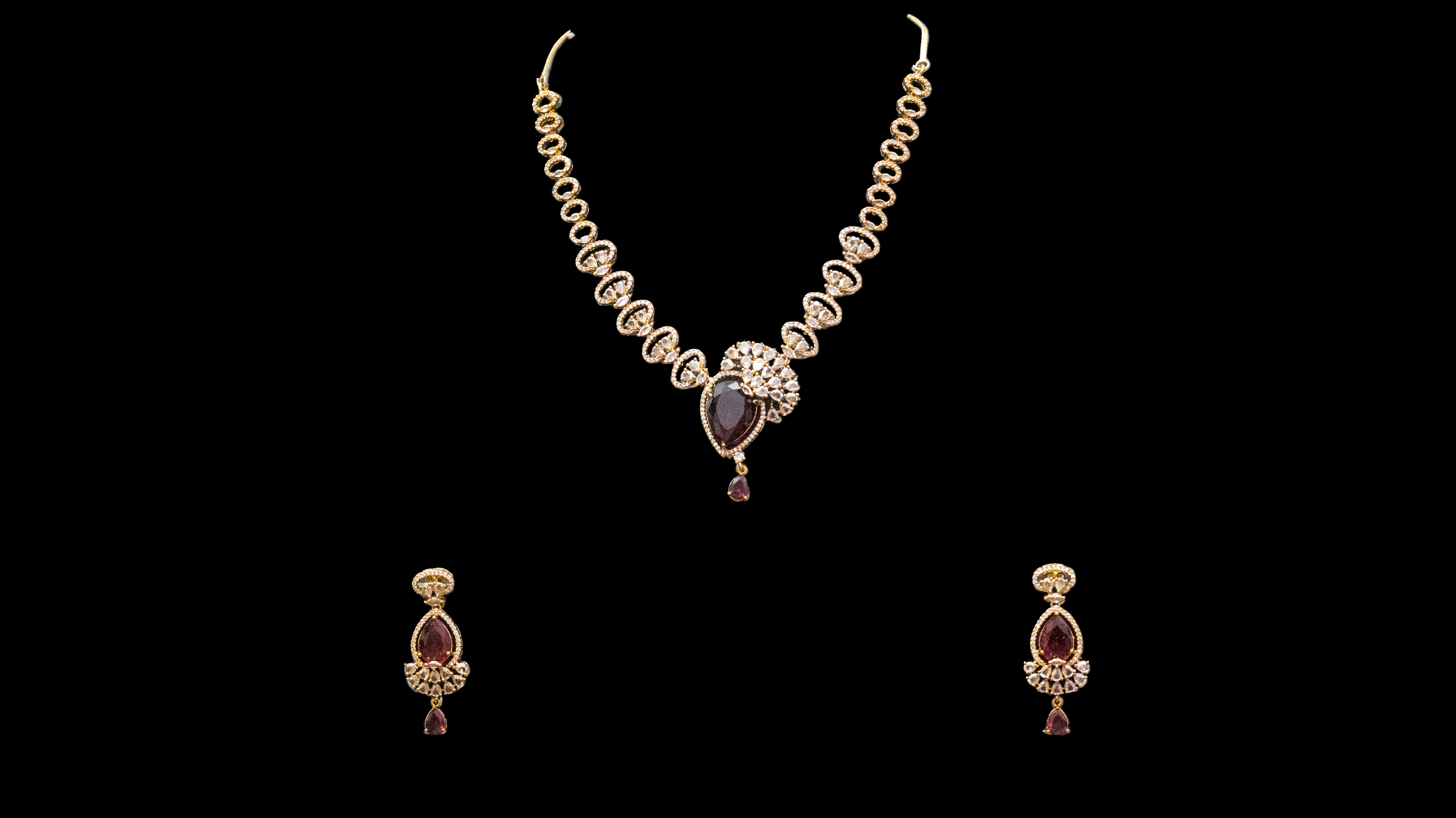 Wedding Guest Jewellery – Brass AD Necklace Set Online (1015)