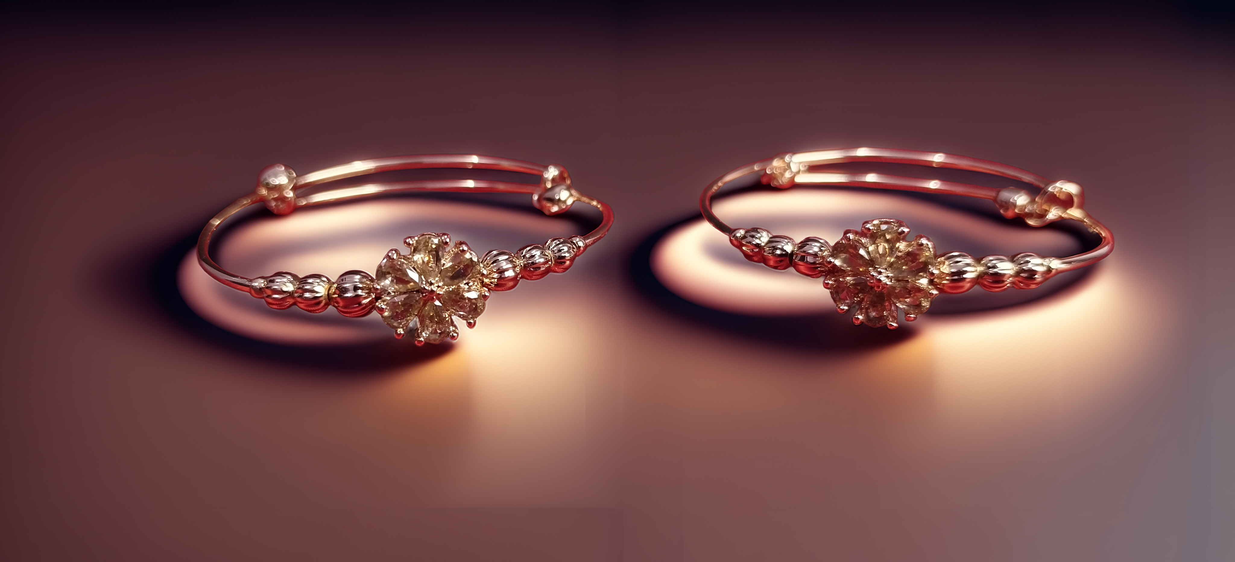 Pair of Sparkling Flower Bracelet | Gold Plated Crystal Kada for Women | Wedding & Party Wear Jewellery (1055)