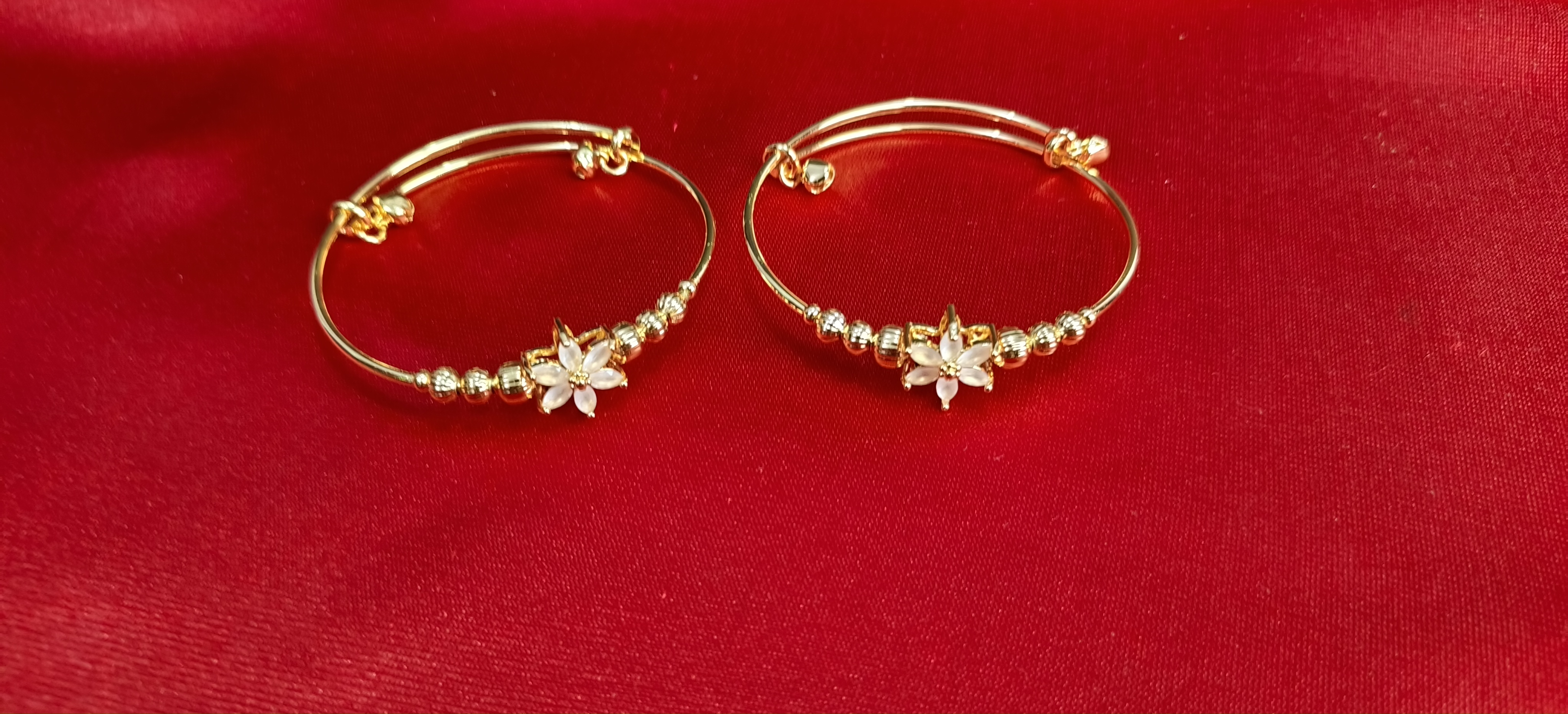 Pair of Elegant Gold Plated White Flower Bracelet for Girls & Women | Minimalist Daily Wear Kada (1055)