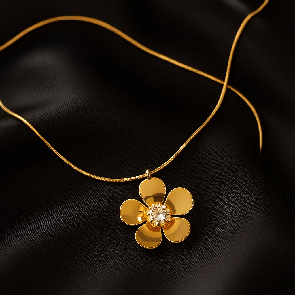 Golden Blossom Crystal Pendant – Anti-Tarnish Finish