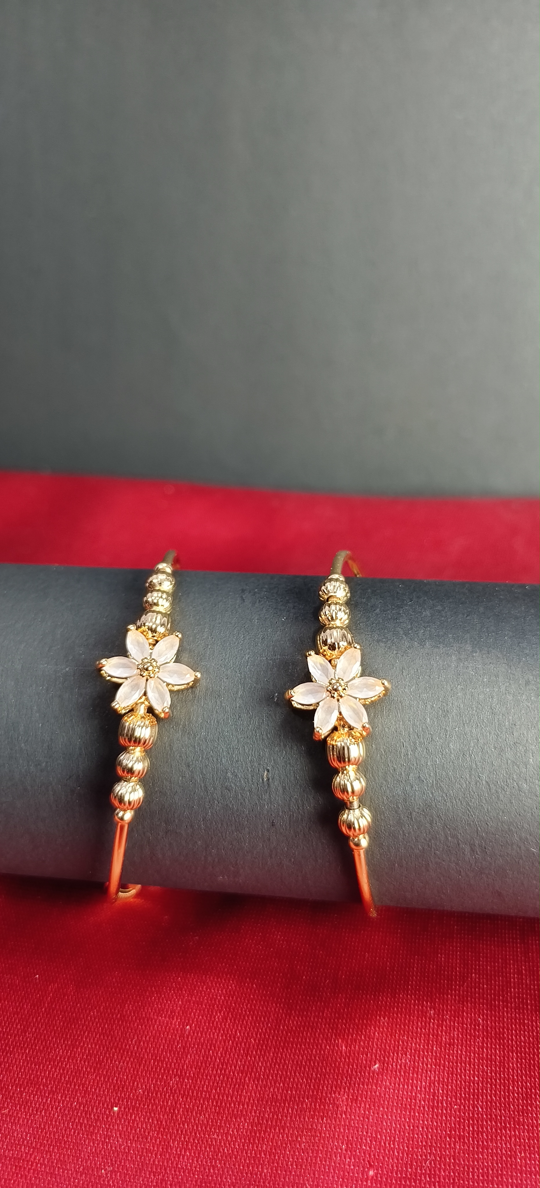 Pair of Elegant Gold Plated White Flower Bracelet for Girls & Women | Minimalist Daily Wear Kada  (1055)