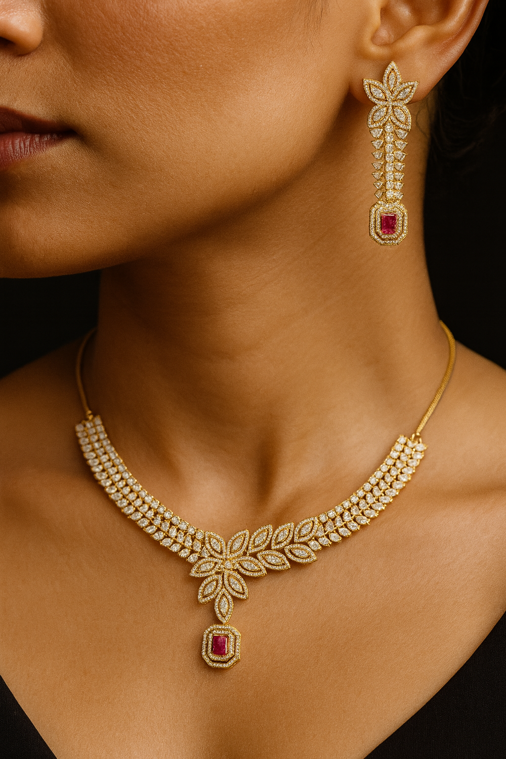 Premium Brass AD Necklace Set for Gifting – Elegant & Affordable (1030)