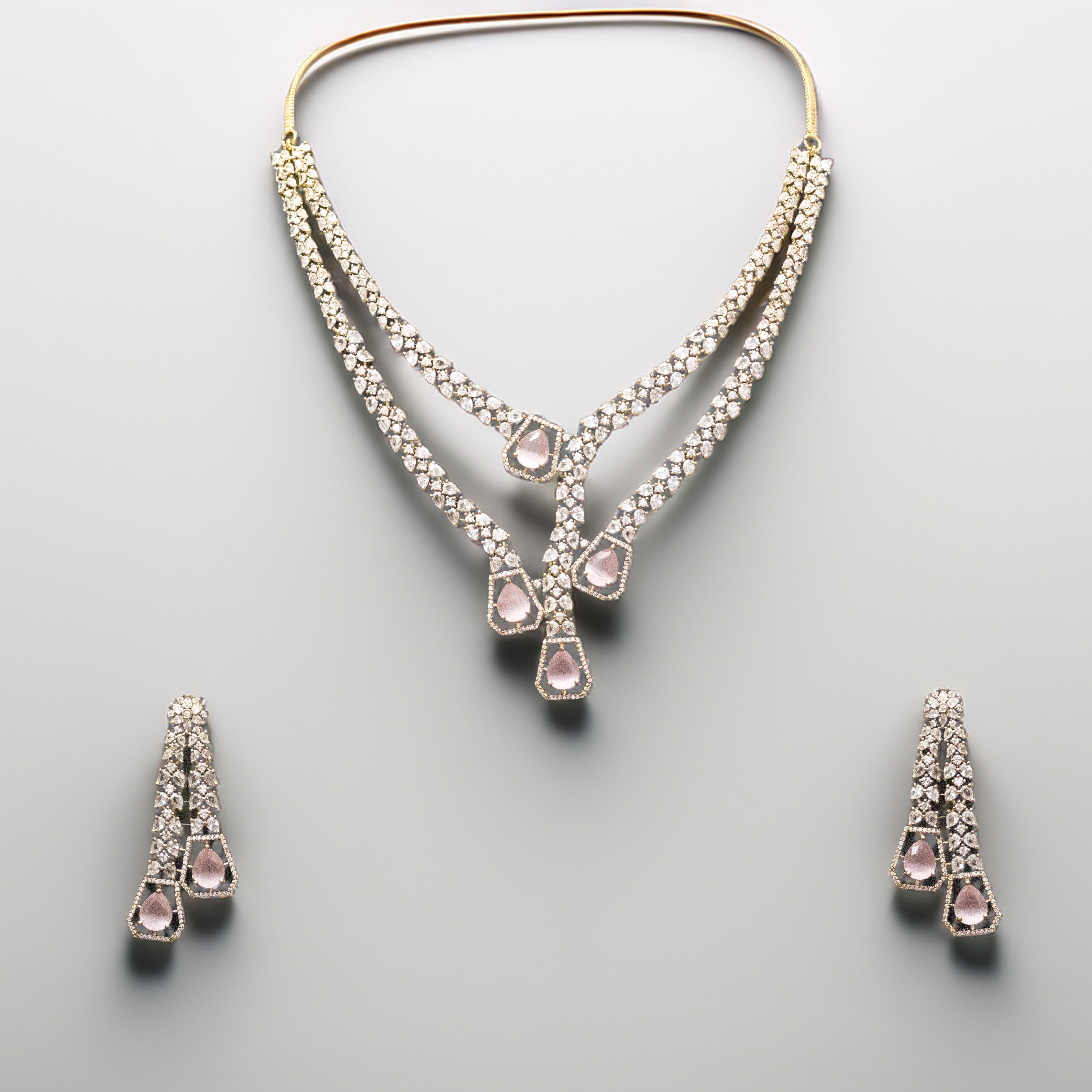 Party Wear Brass AD Necklace Set – Sparkle Effortlessly (1021)