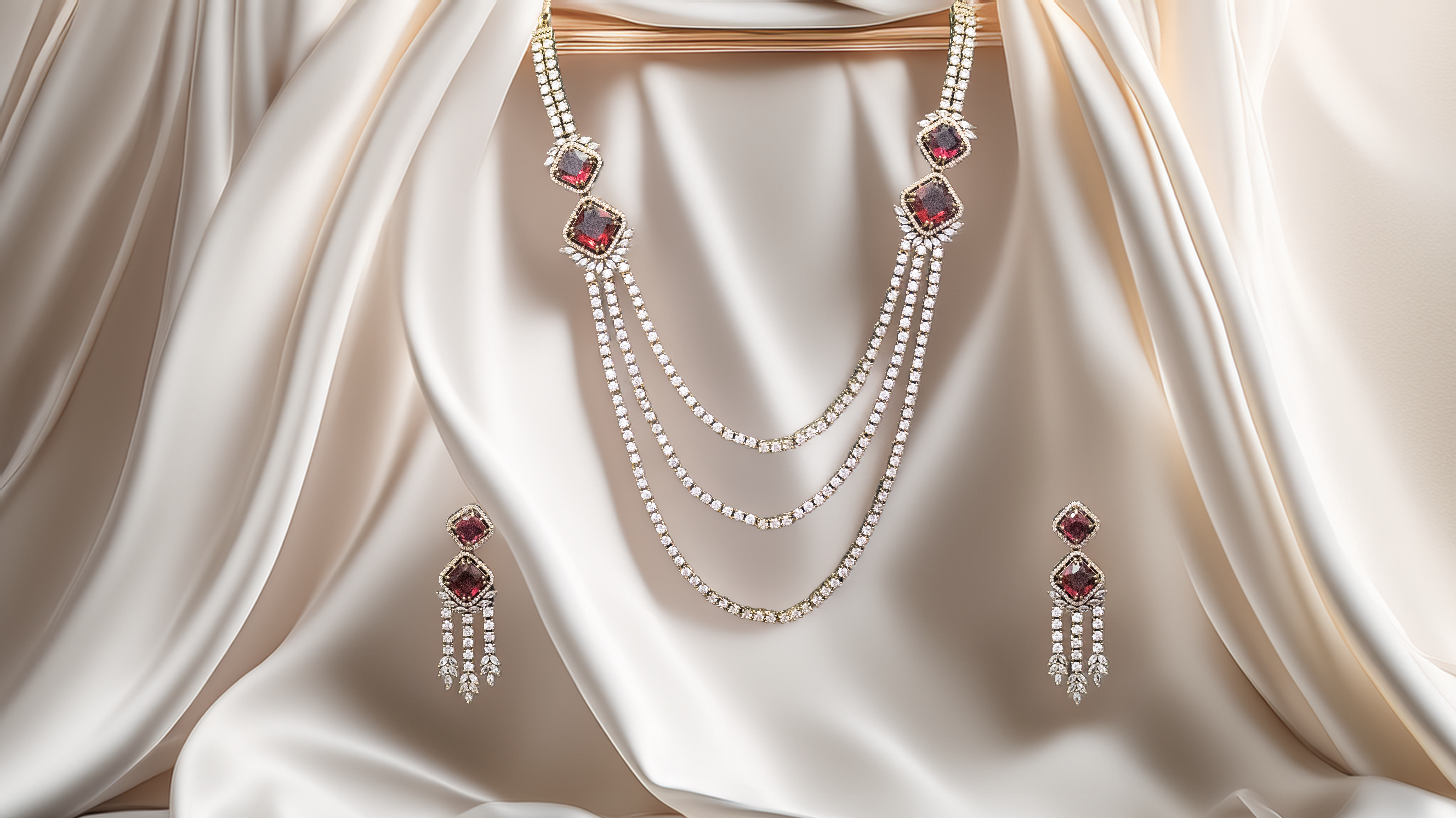 Elegant Ruby and American Diamond Jewellery Set (1005)