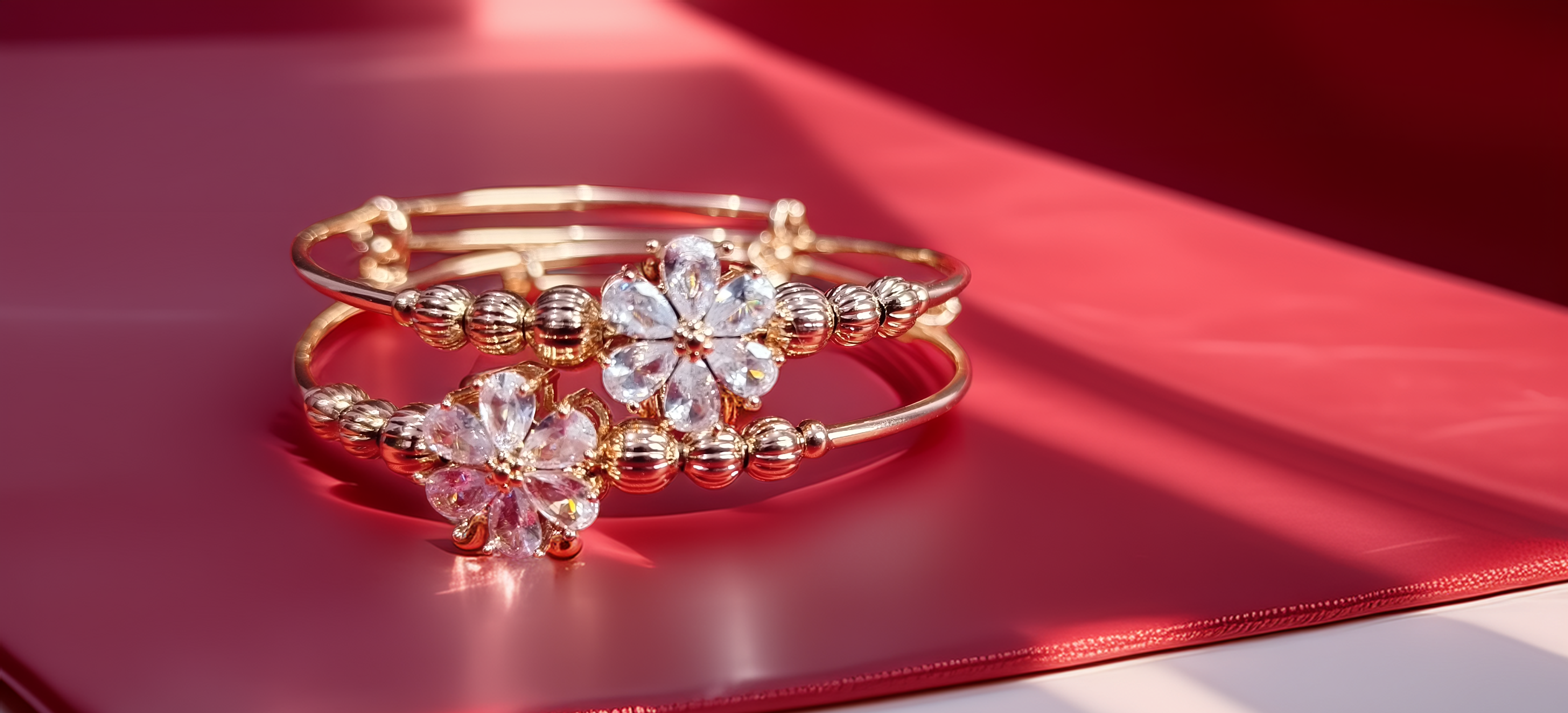 Pair of Sparkling Flower Bracelet | Gold Plated Crystal Kada for Women | Wedding & Party Wear Jewellery (1055)