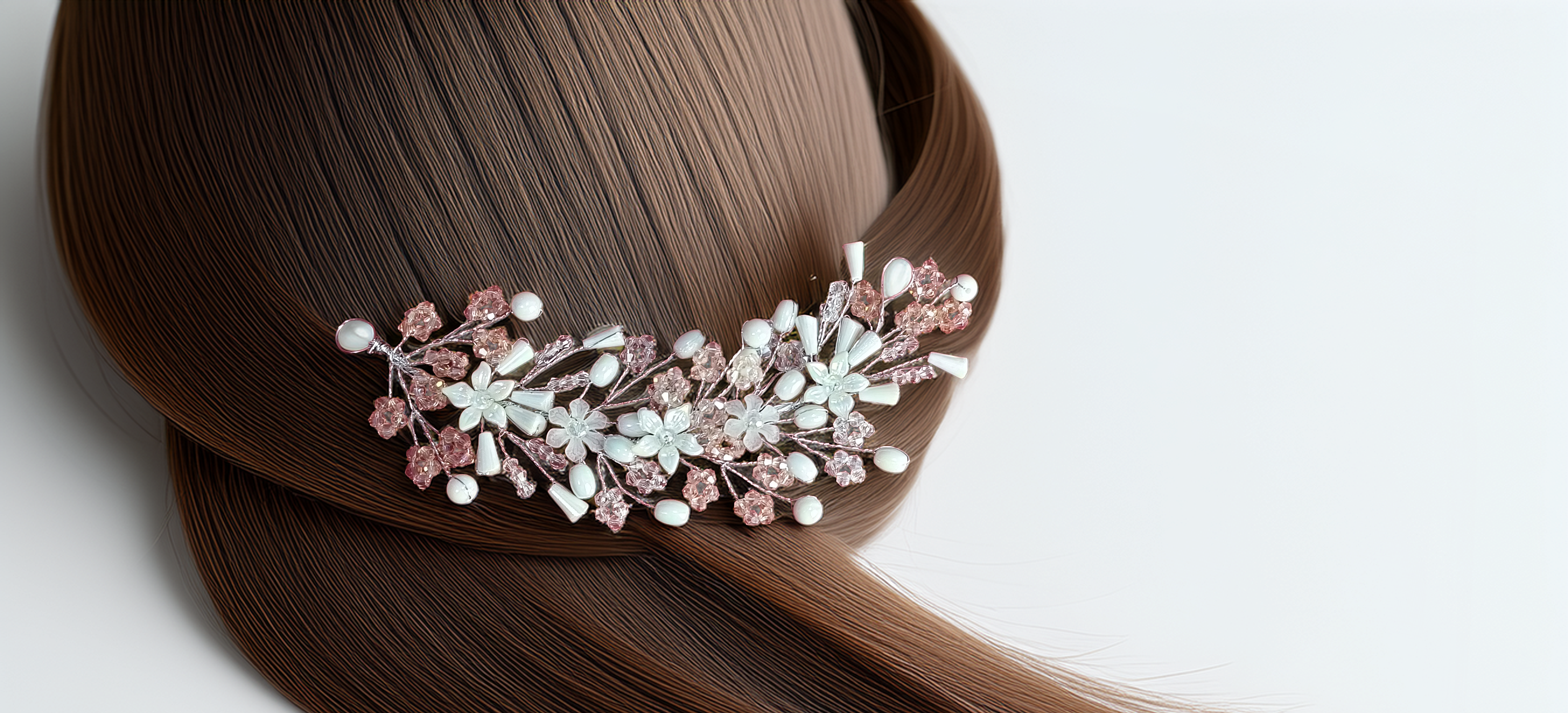 White & Baby Pink Crystal Hair Vine for Women | Bridal Wedding Hair Accessories | Party Wear Juda Pin Gajra