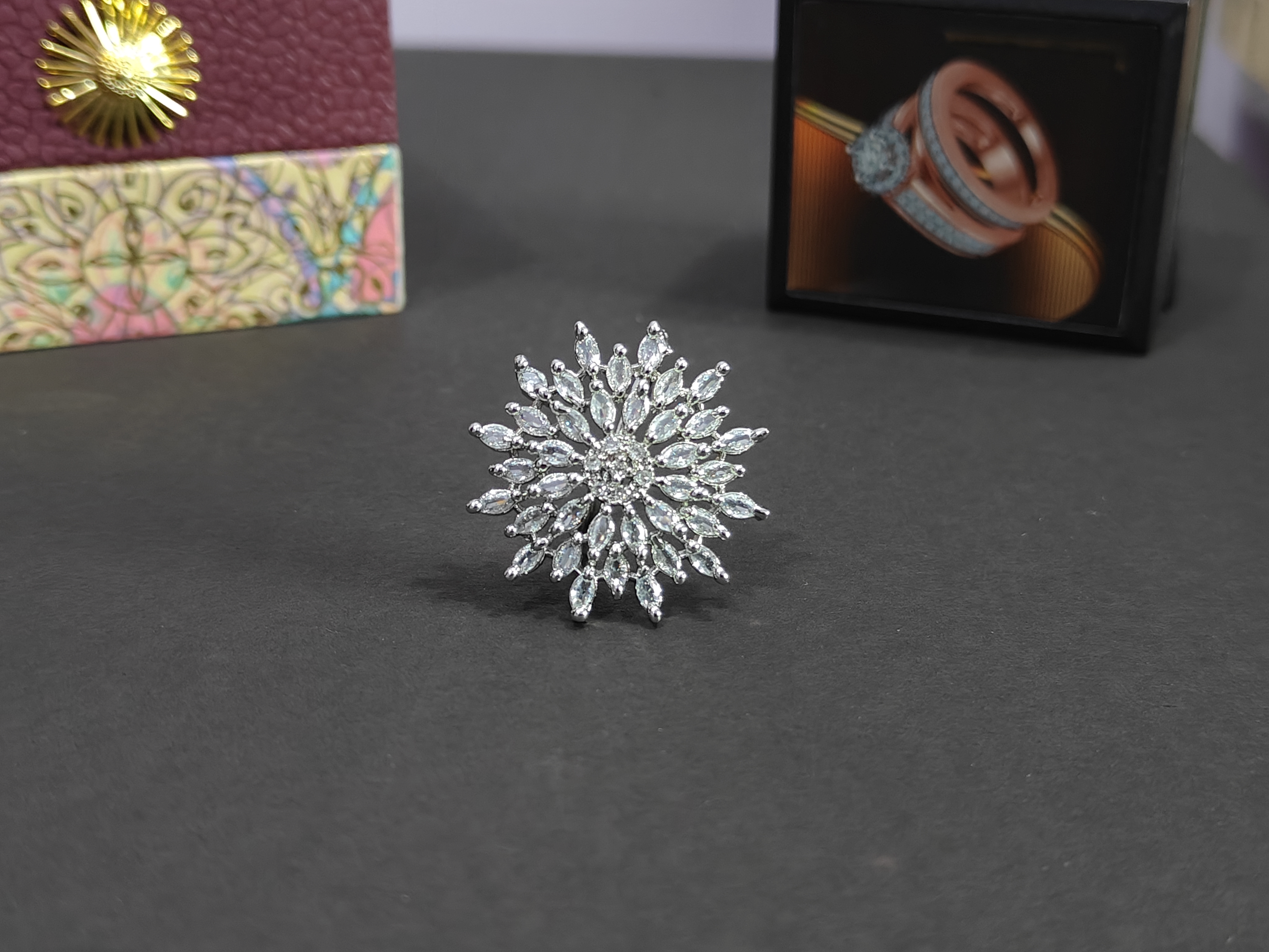 Unique Silver American Diamond Ring | Flexible Fit Design (1047)