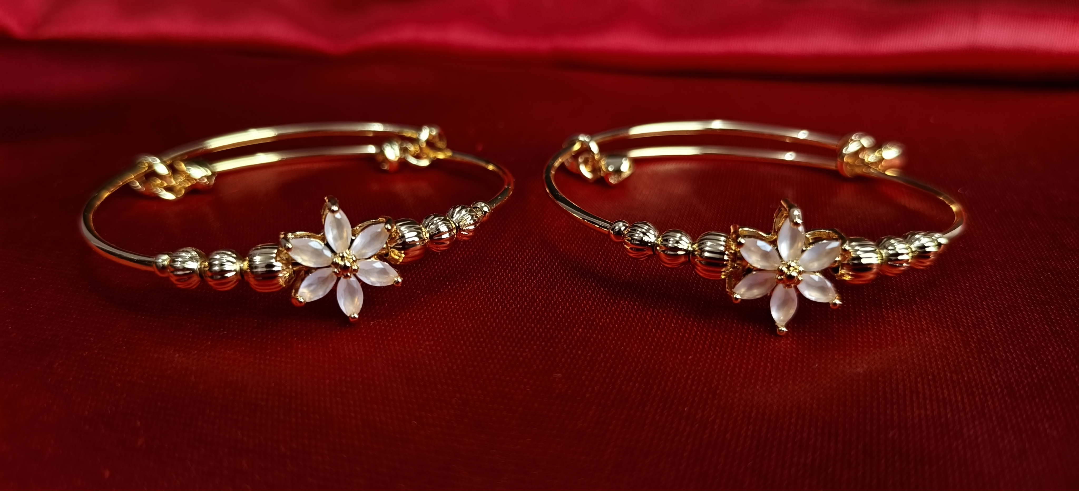 Pair of Elegant Gold Plated White Flower Bracelet for Girls & Women | Minimalist Daily Wear Kada  (1055)