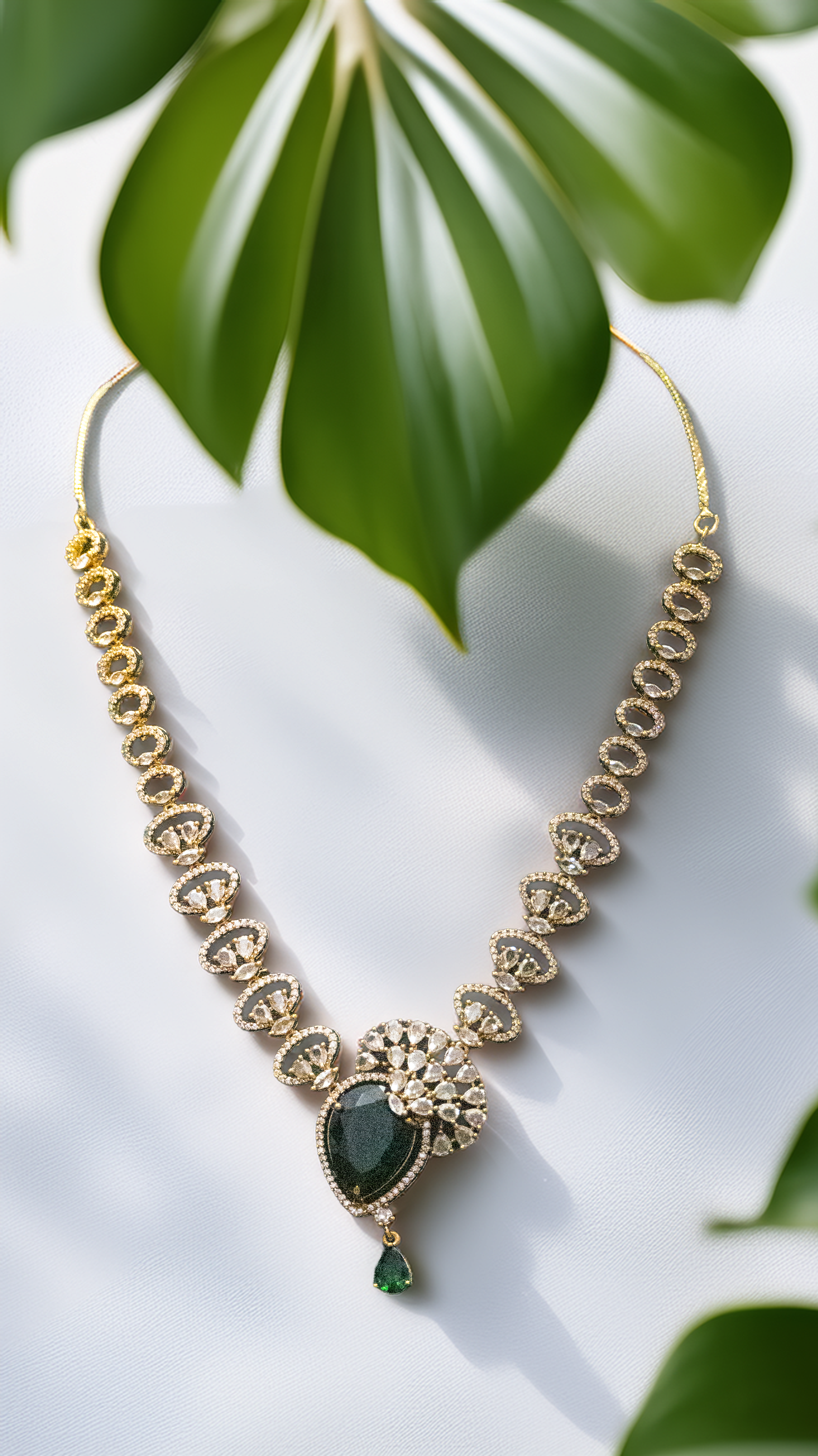 Wedding Guest Jewellery – Brass AD Necklace Set Online (1015)