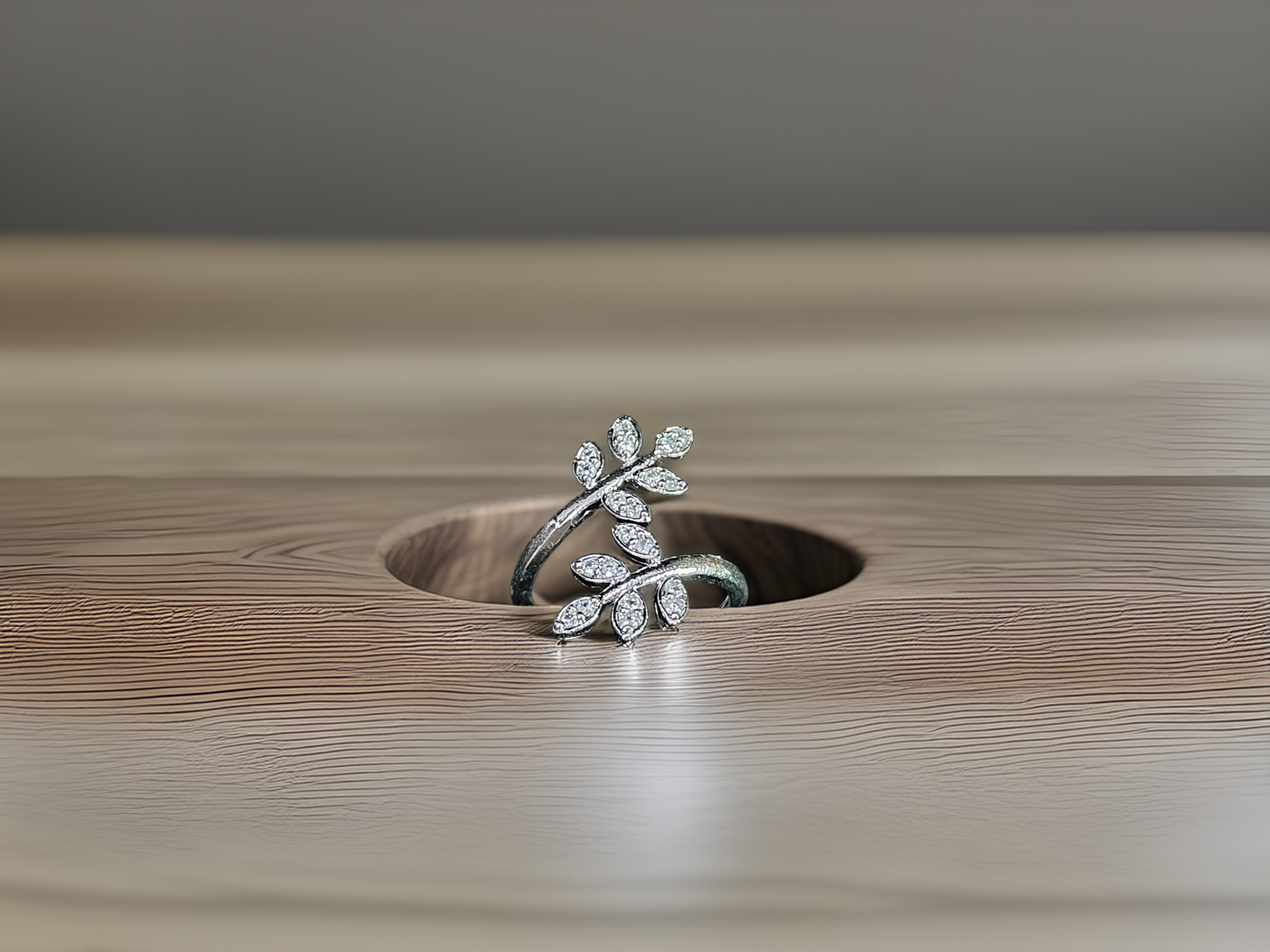 Elegant Leaf-Inspired American Diamond Ring (1035)