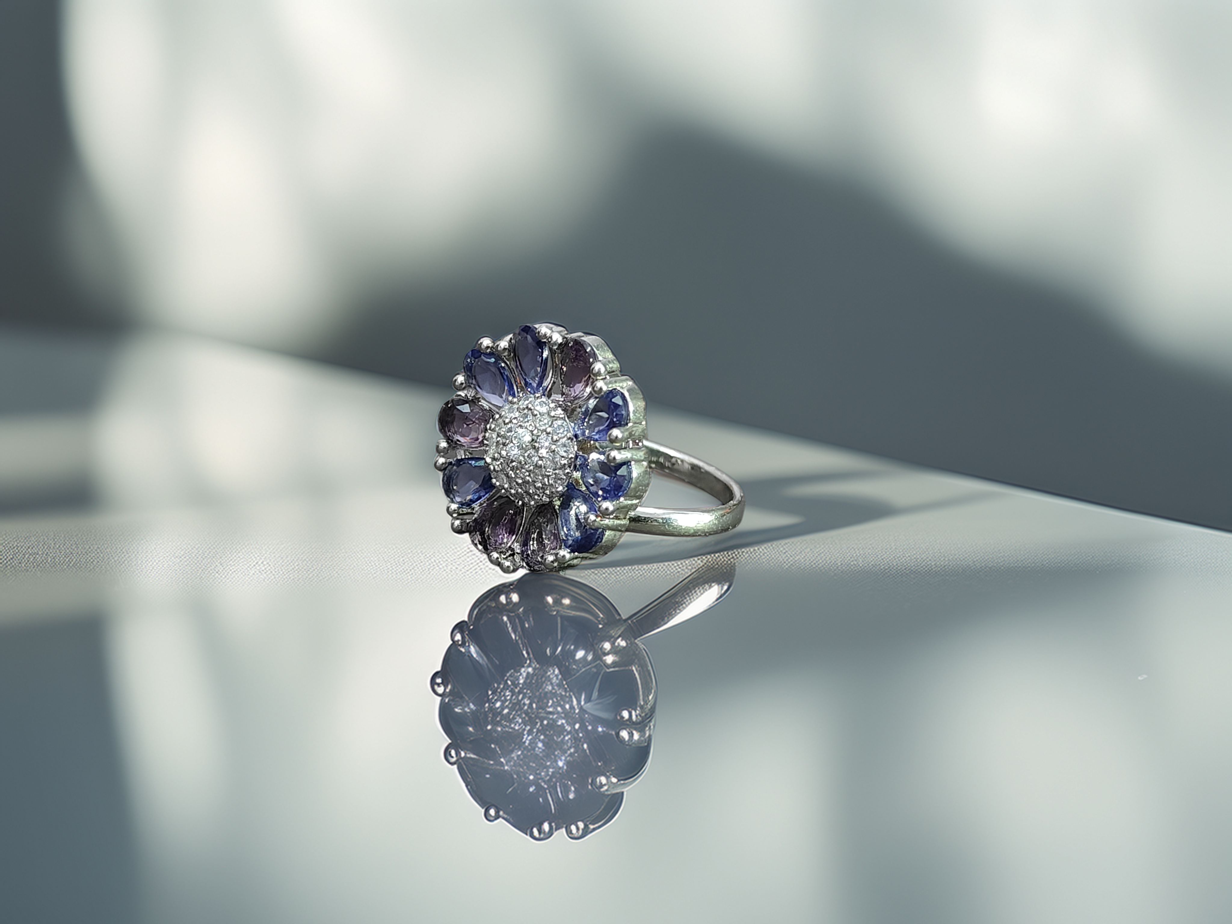 Floral Unique Silver American Diamond Ring | Flexible Fit Design (1047)