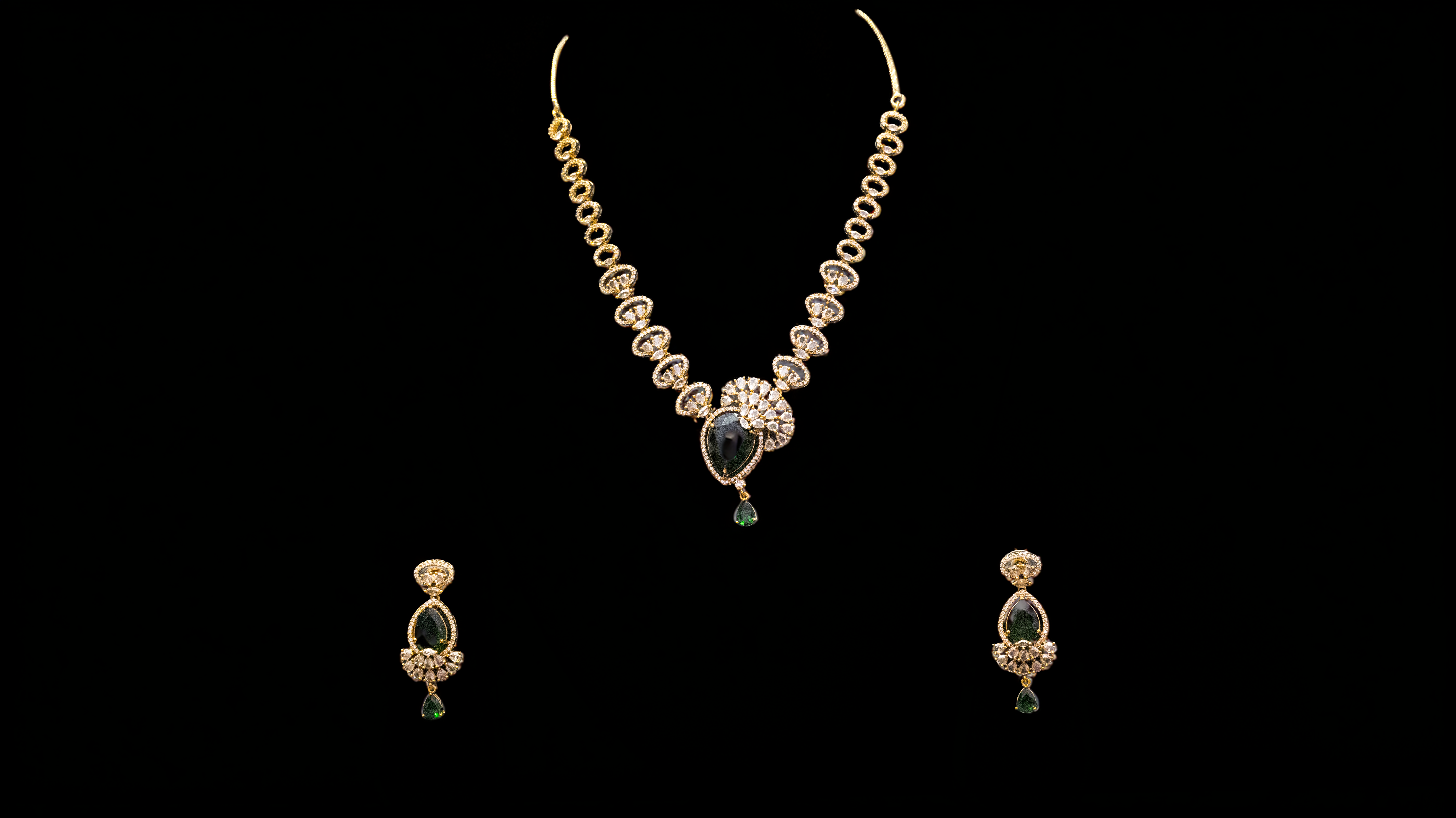 Wedding Guest Jewellery – Brass AD Necklace Set Online (1015)