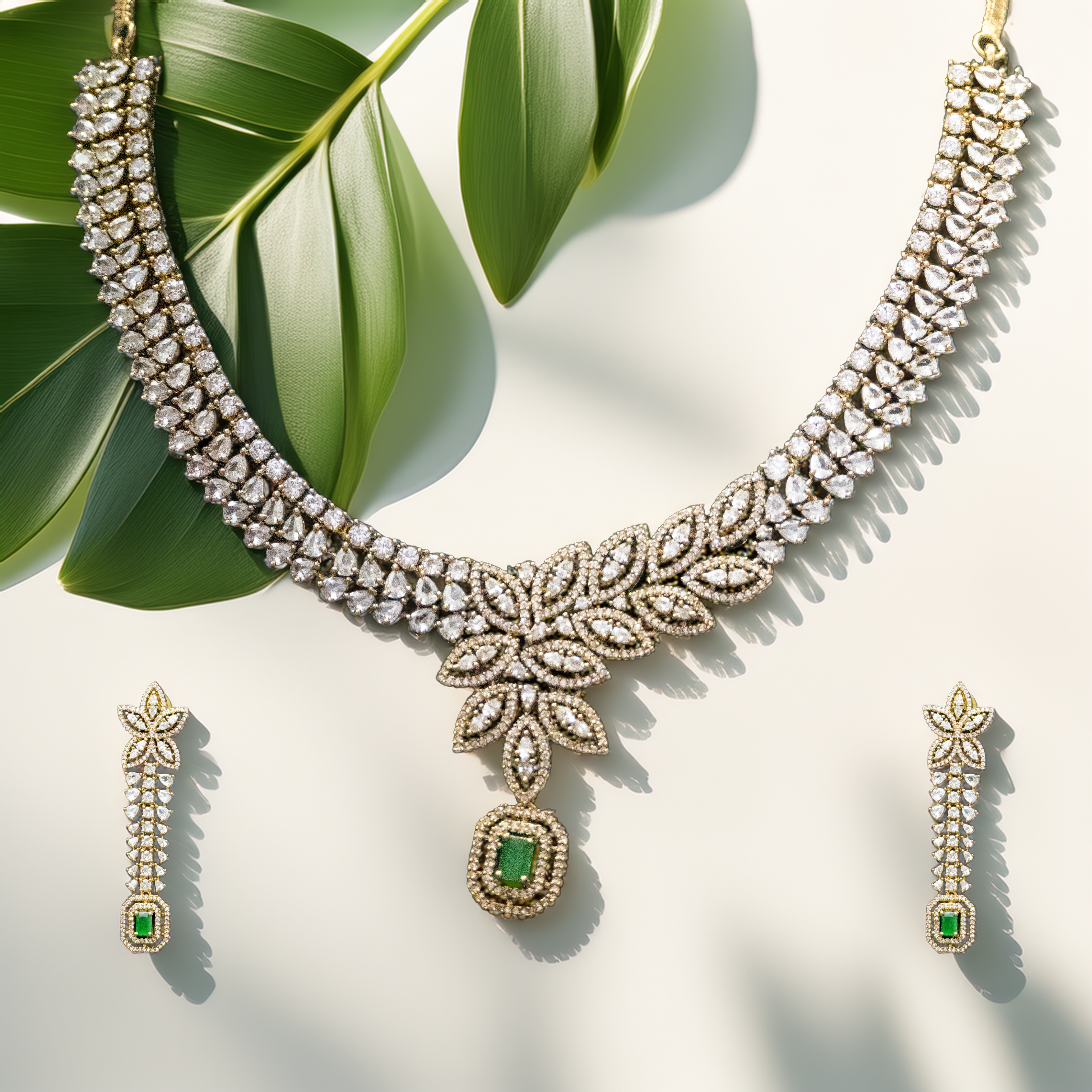 Lightweight Brass AD Necklace Set – Comfort Meets Style (1030)