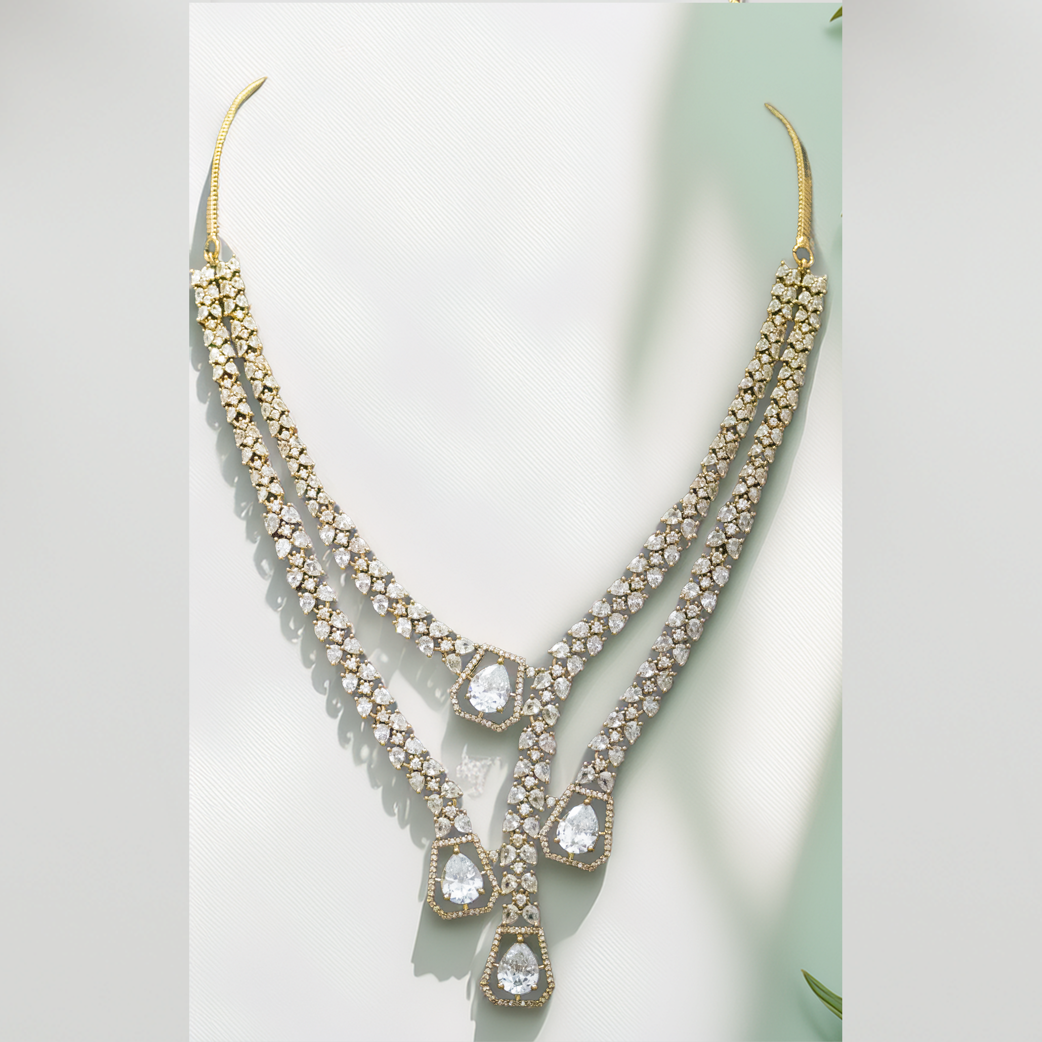 Antique Finish Brass AD Necklace Set – Timeless Beauty (1021)