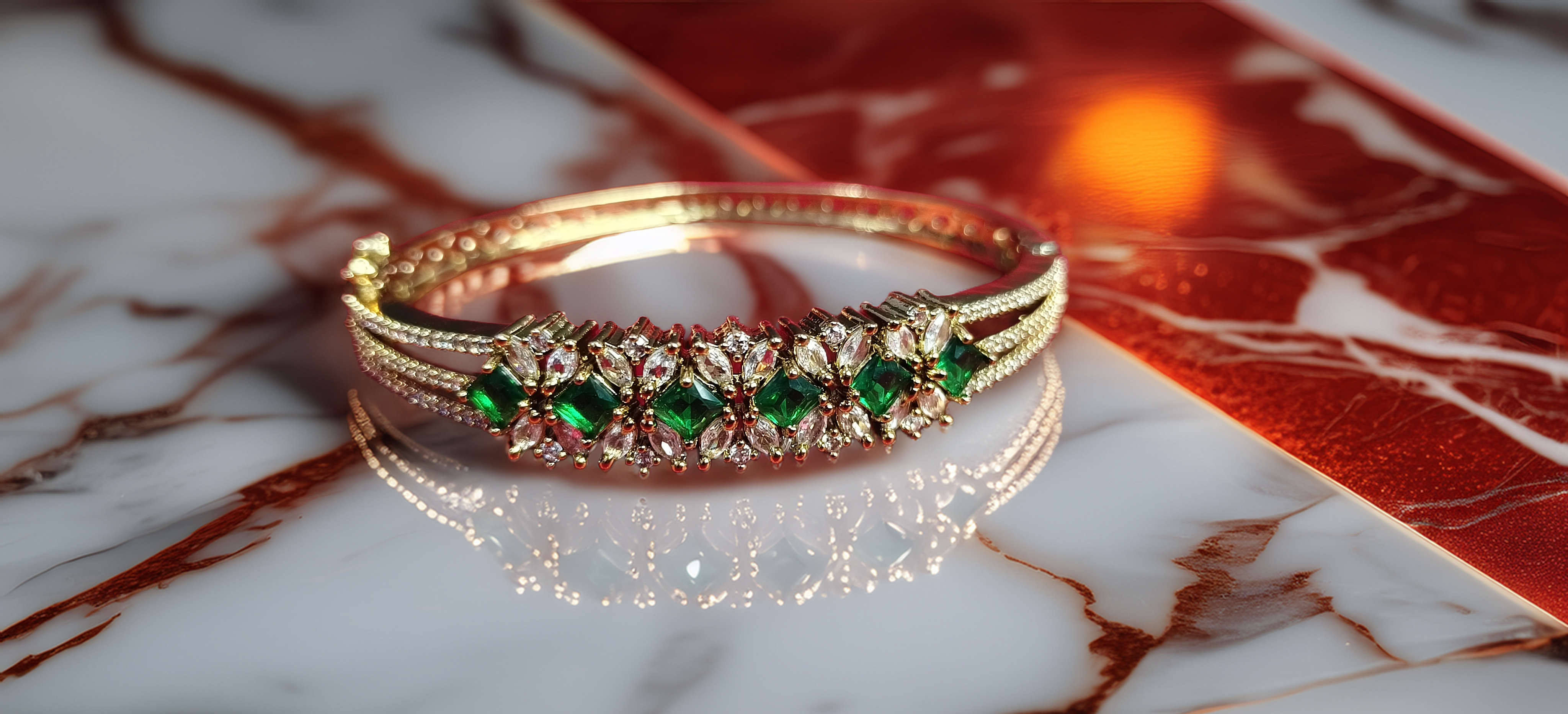 Stunning Gold Plated American Diamond Kada Bracelet for Women / Girls (1007)